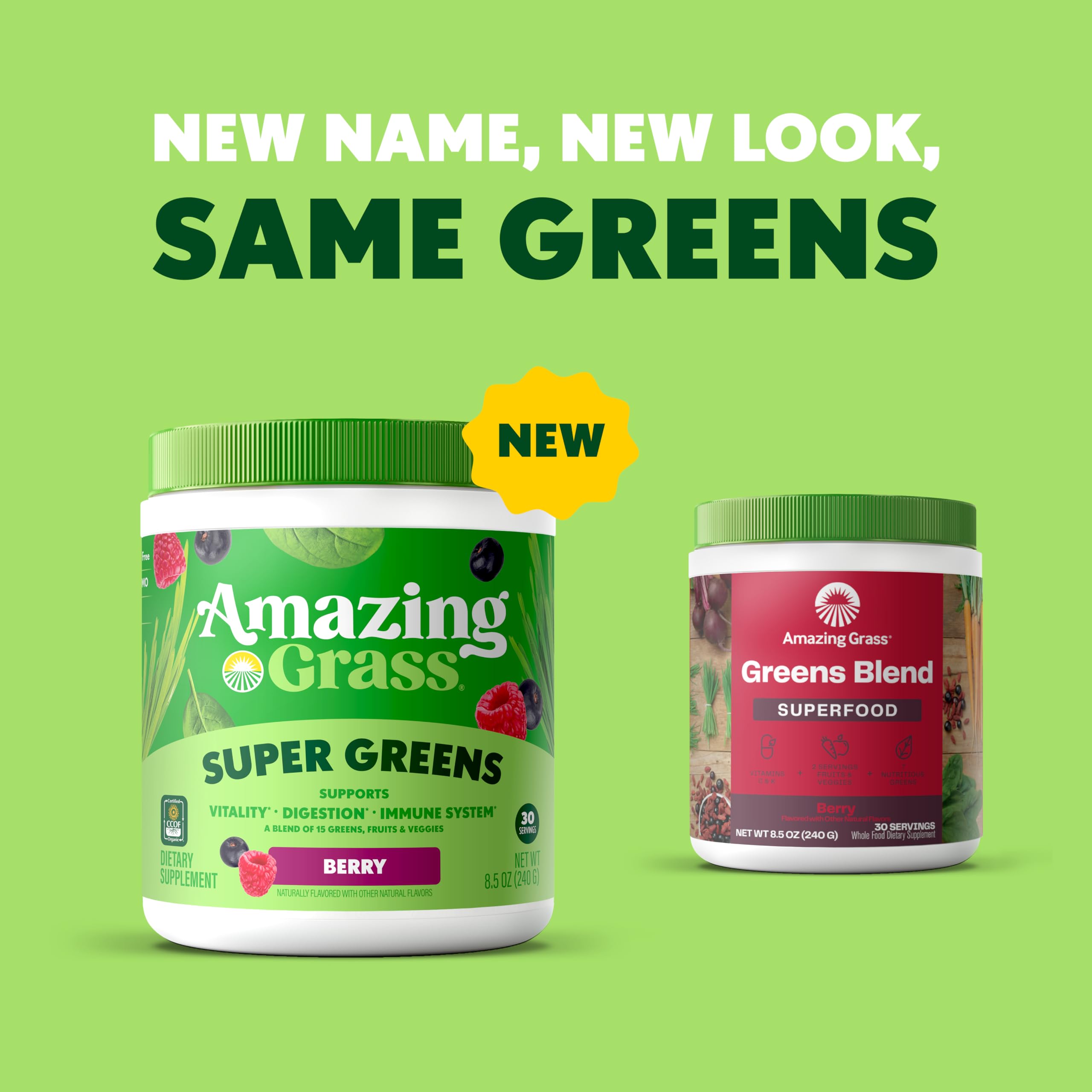 Amazing Grass Berry Green Superfood 318g scoop and powder