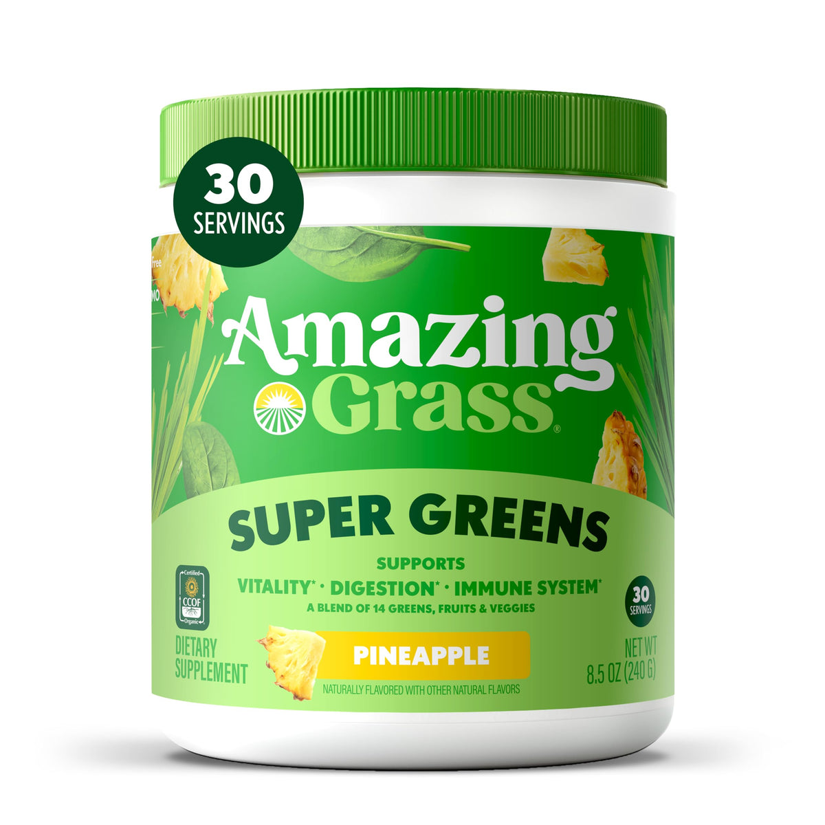 Amazing Grass Green Superfood Pineapple 240g front view
