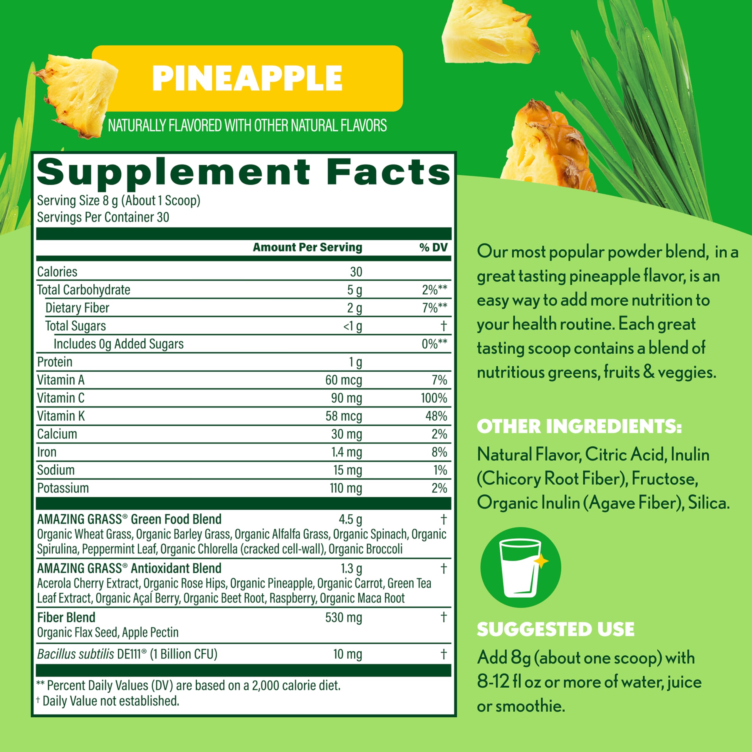 Amazing Grass Green Superfood Pineapple scoop and powder