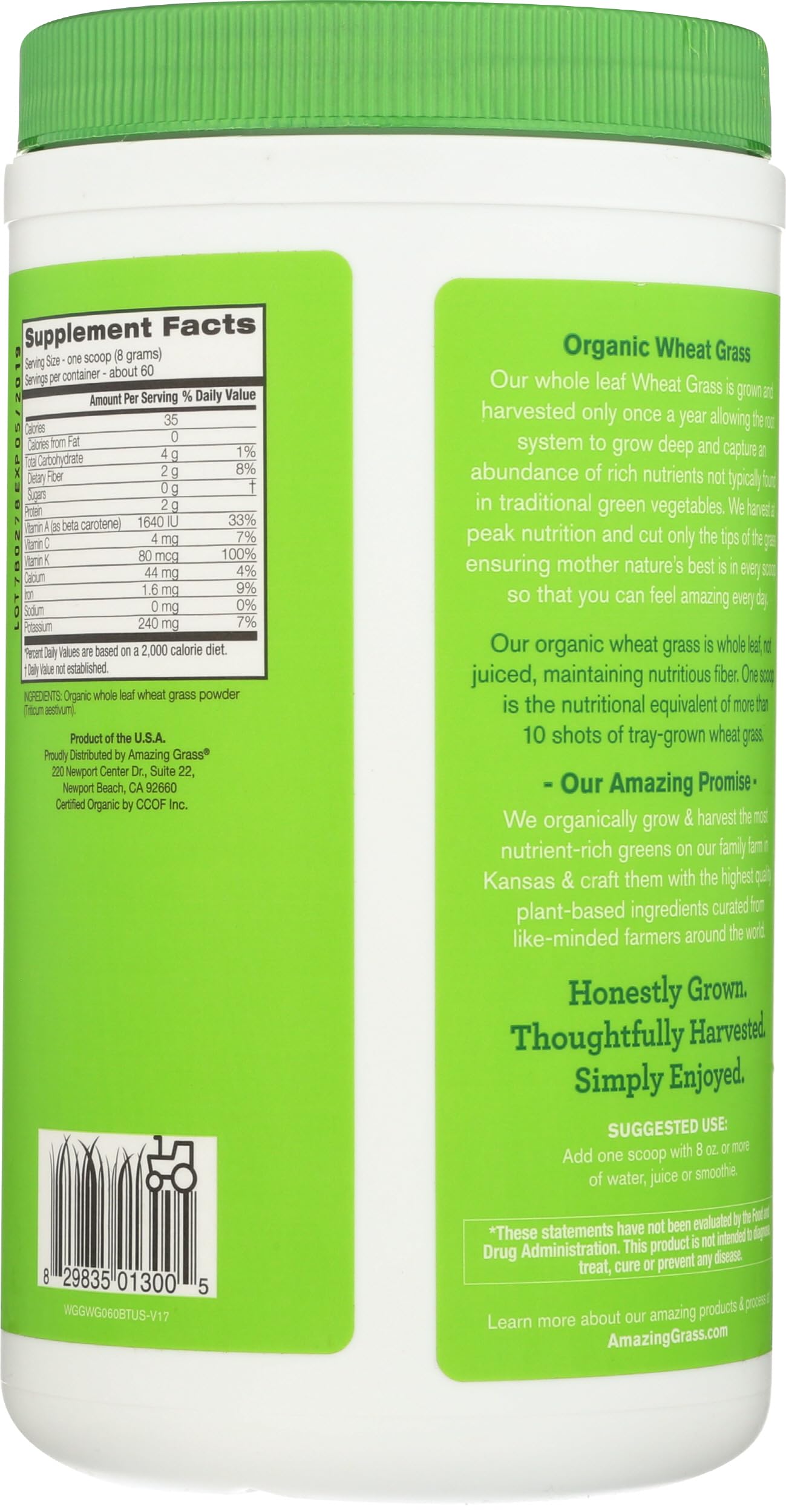 Amazing Grass Organic Wheat Grass 465g packaging