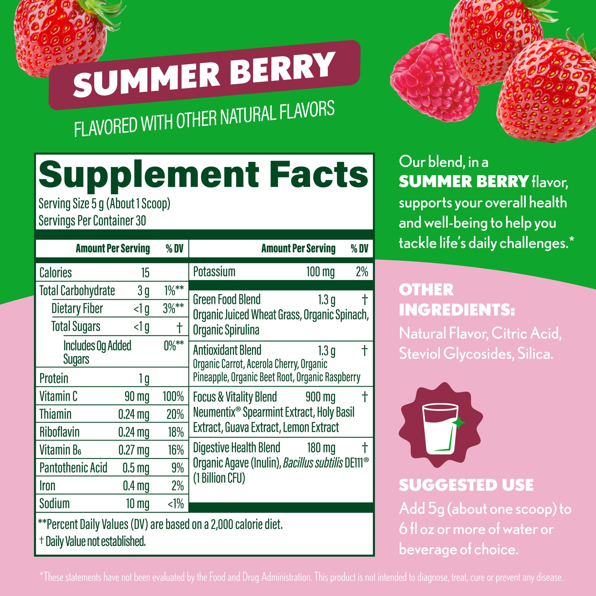 Amazing Grass Spirulina Powder 204g with fresh berries