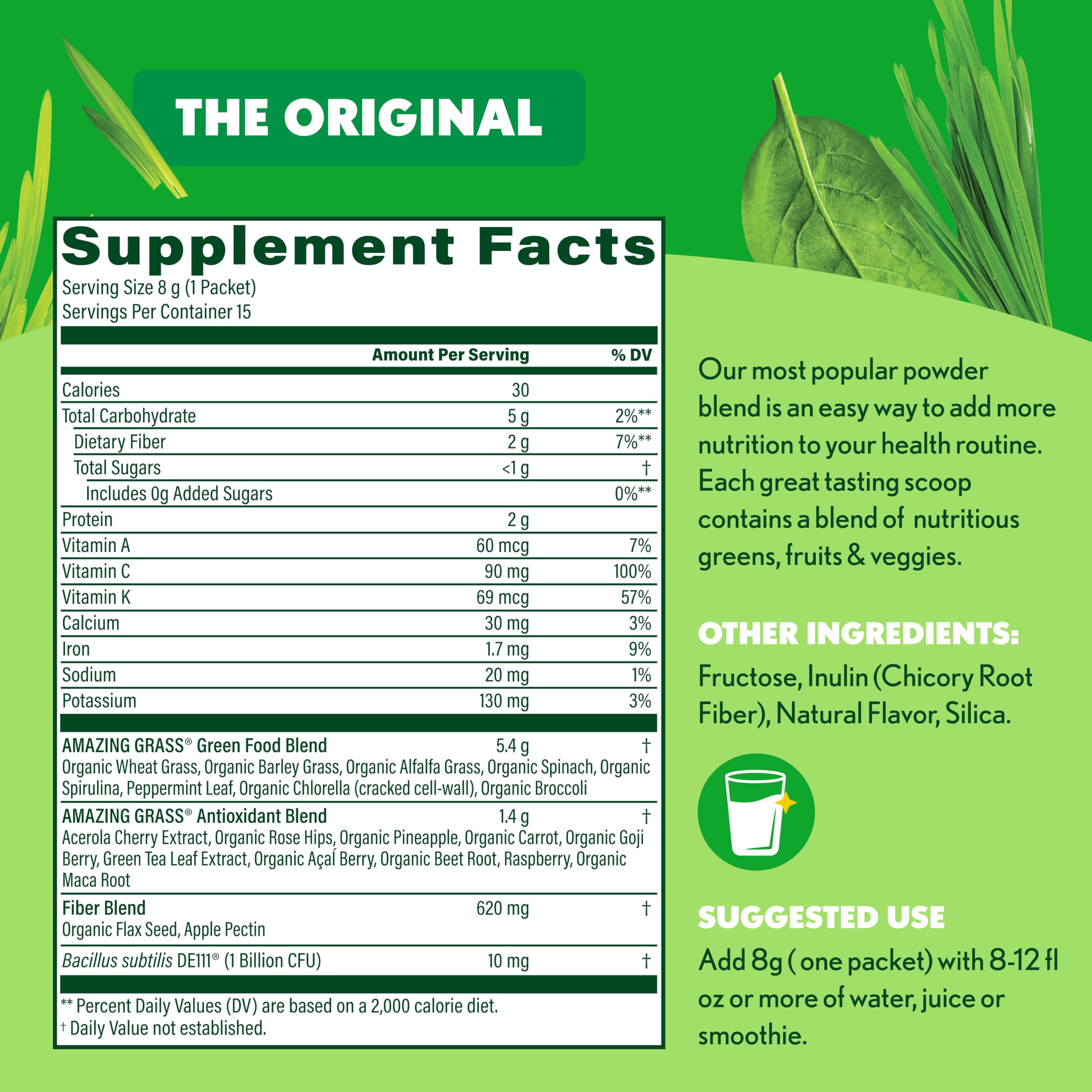 Amazing Grass Superfood Greens Blend 118g mixed in a smoothie