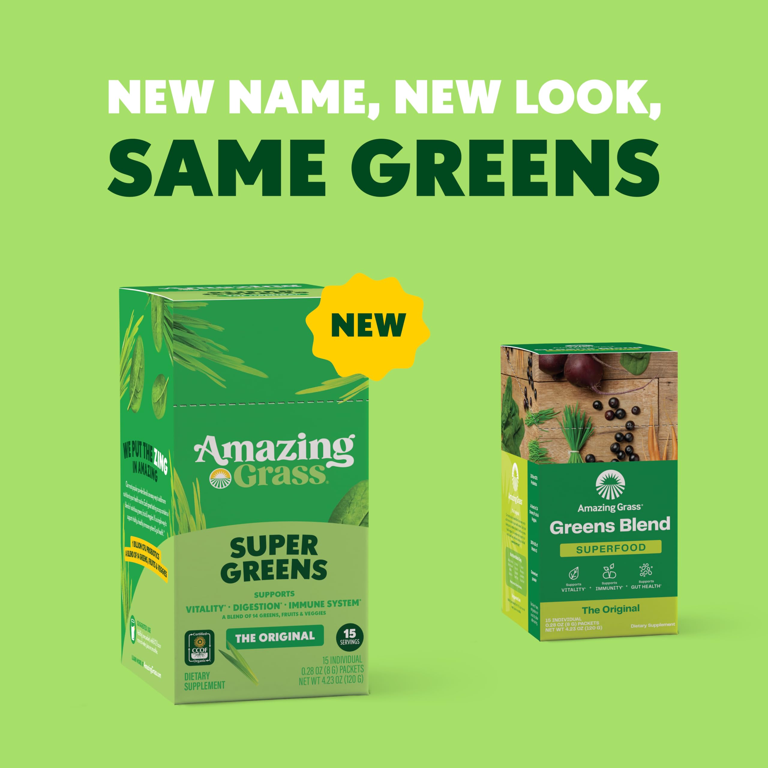 Amazing Grass Superfood Greens Blend 118g scoop next to the product