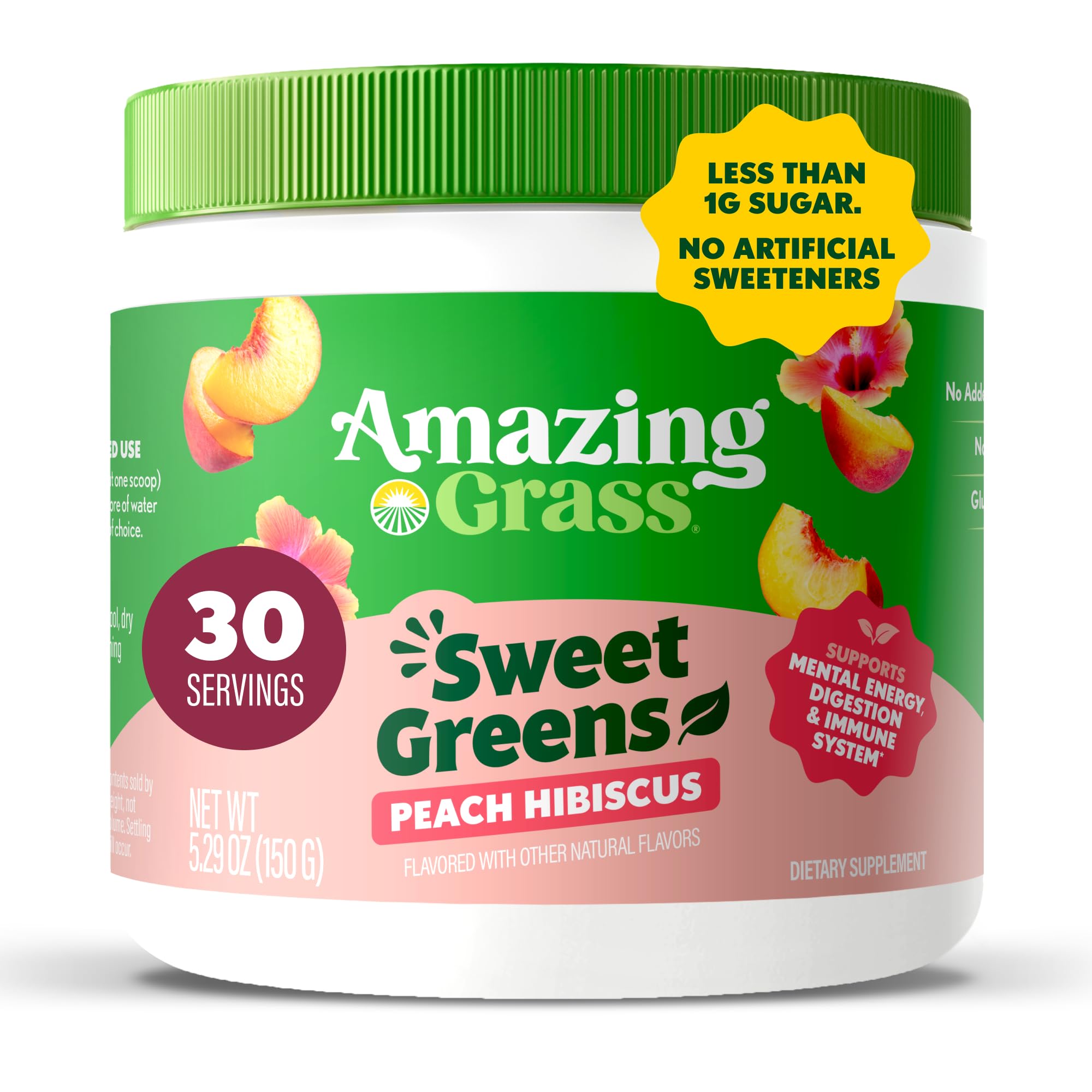 Amazing Grass Sweet Greens Blend Powder Peach Hibiscus front view