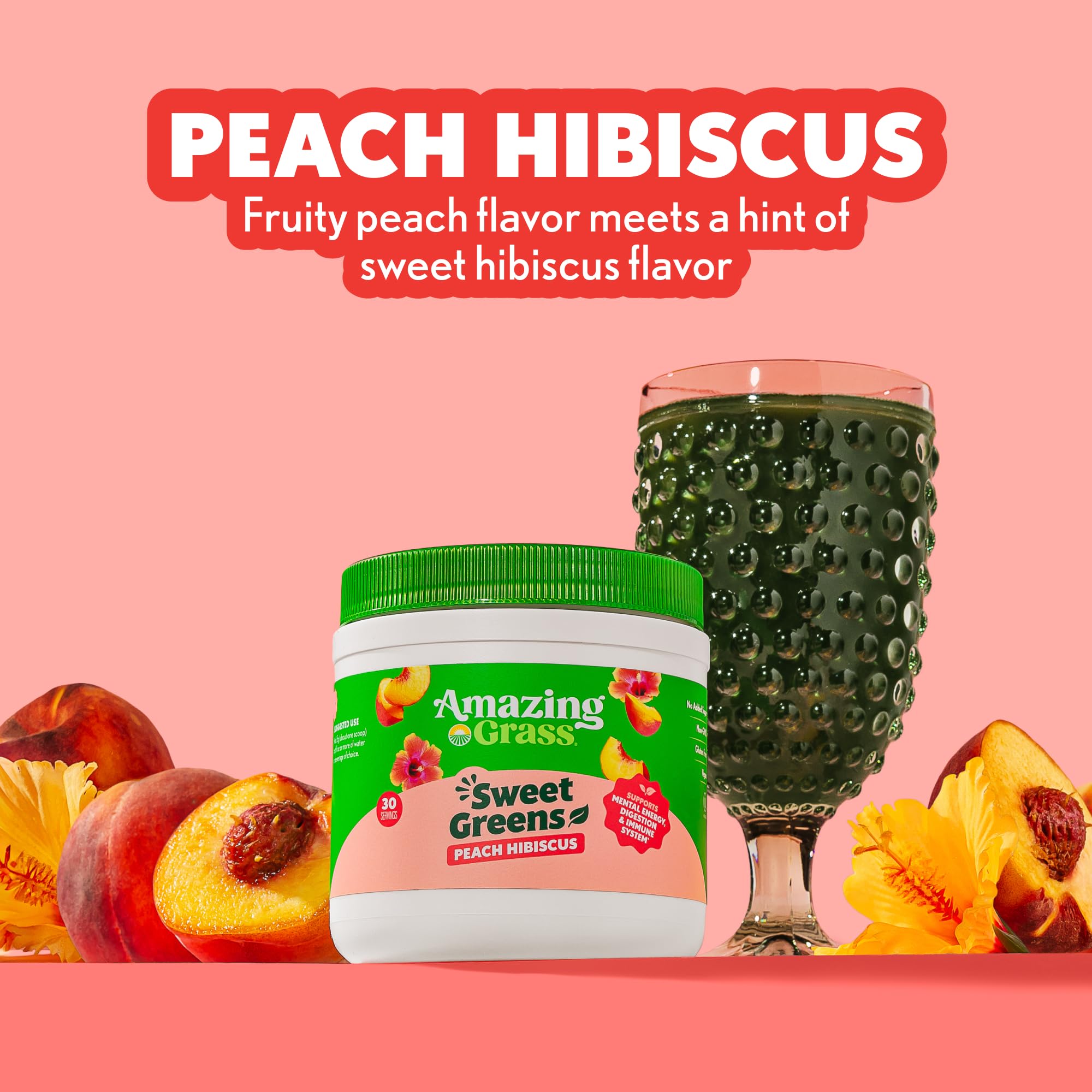Amazing Grass Sweet Greens Blend Powder Peach Hibiscus packaging