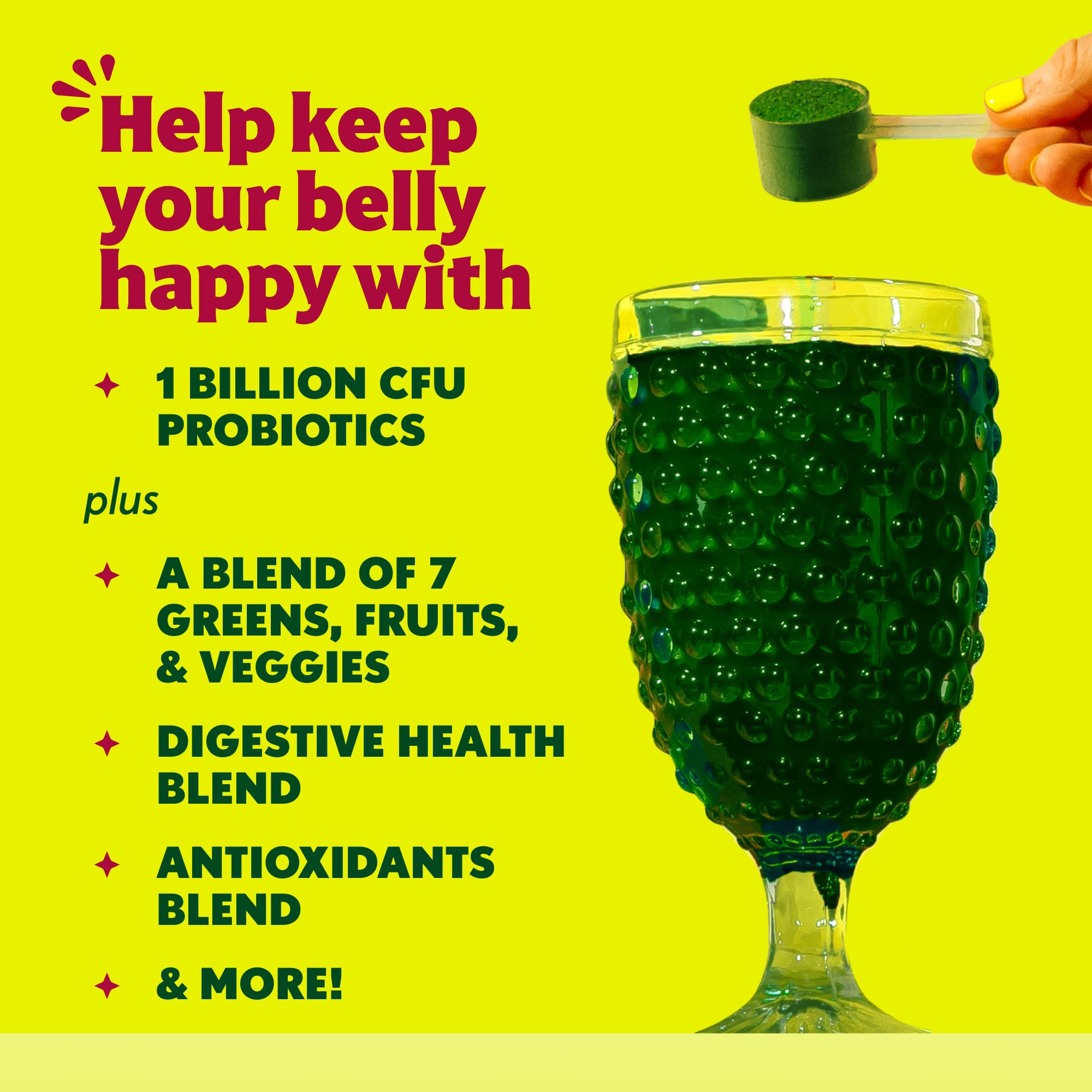 Amazing Grass Sweet Greens Blend Powder Tropical Lime mixed in a glass