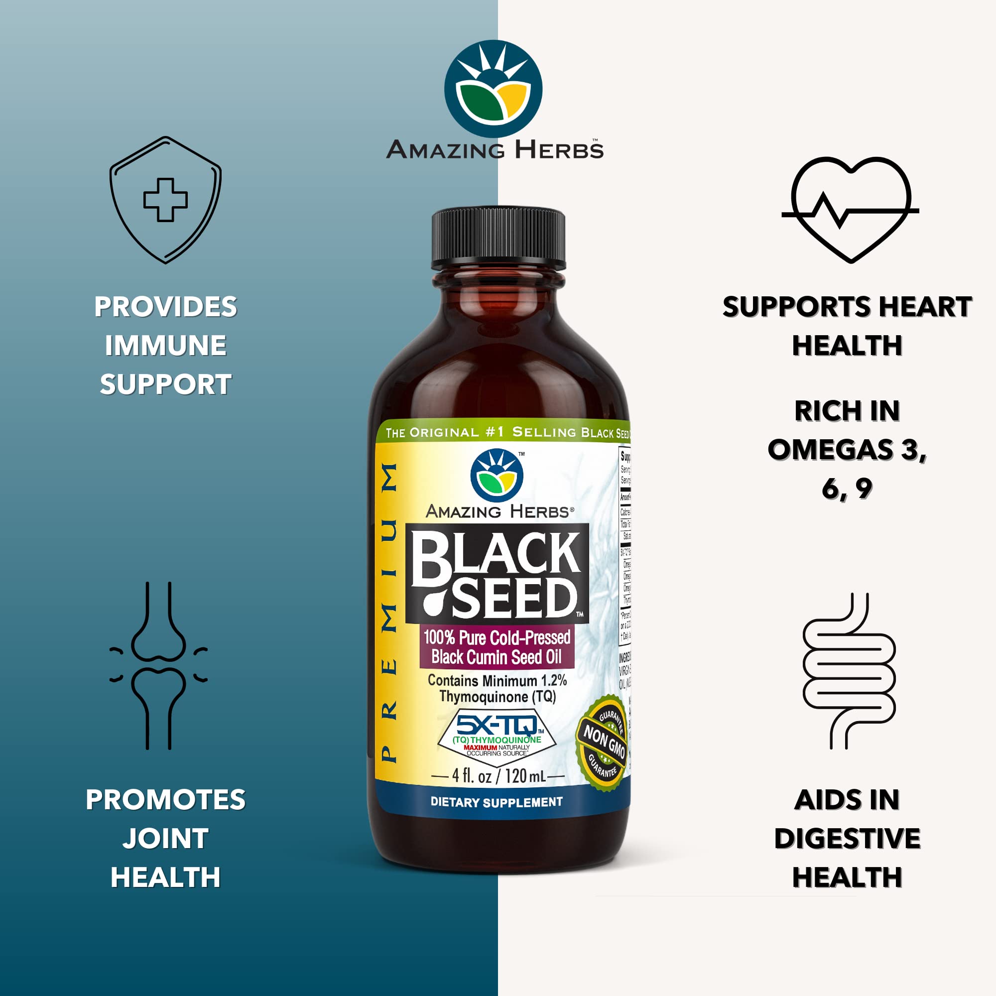 Amazing Herbs Black Seed Oil bottle with cap