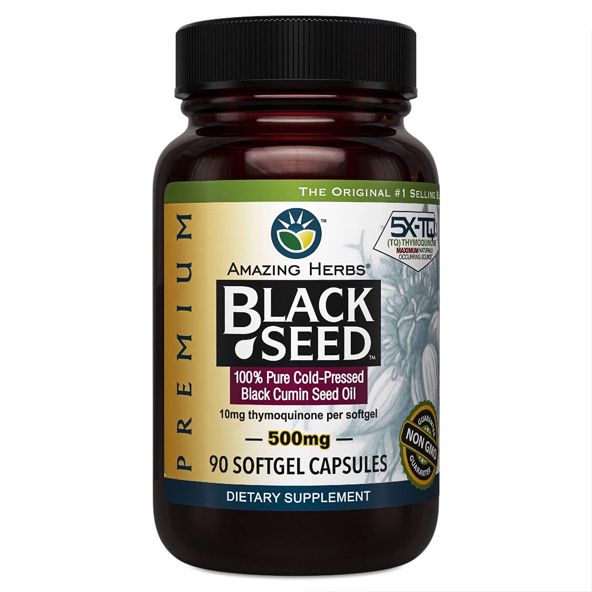 Amazing Herbs Black Seed Oil Capsules bottle front view