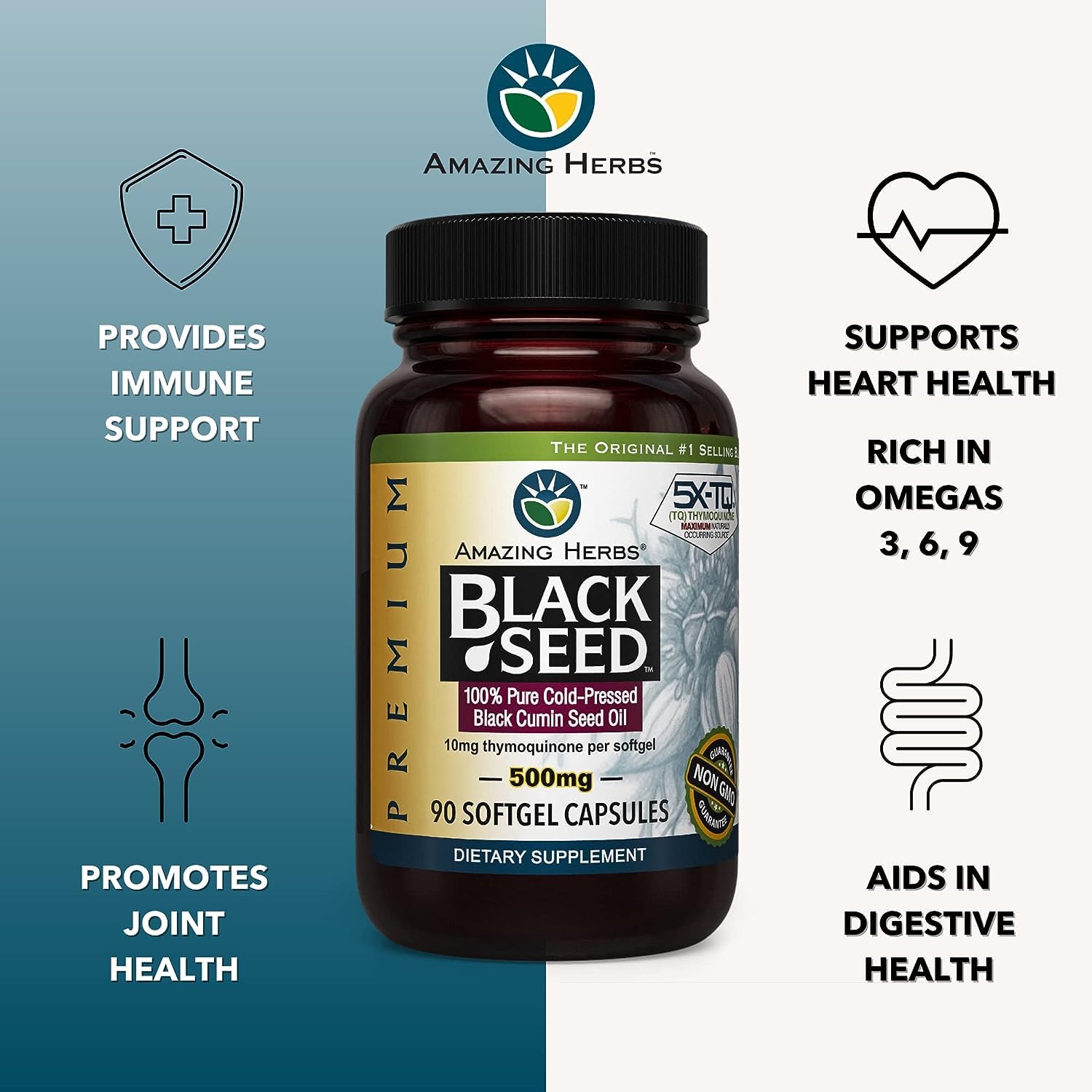 Amazing Herbs Black Seed Oil Capsules in a lifestyle setting