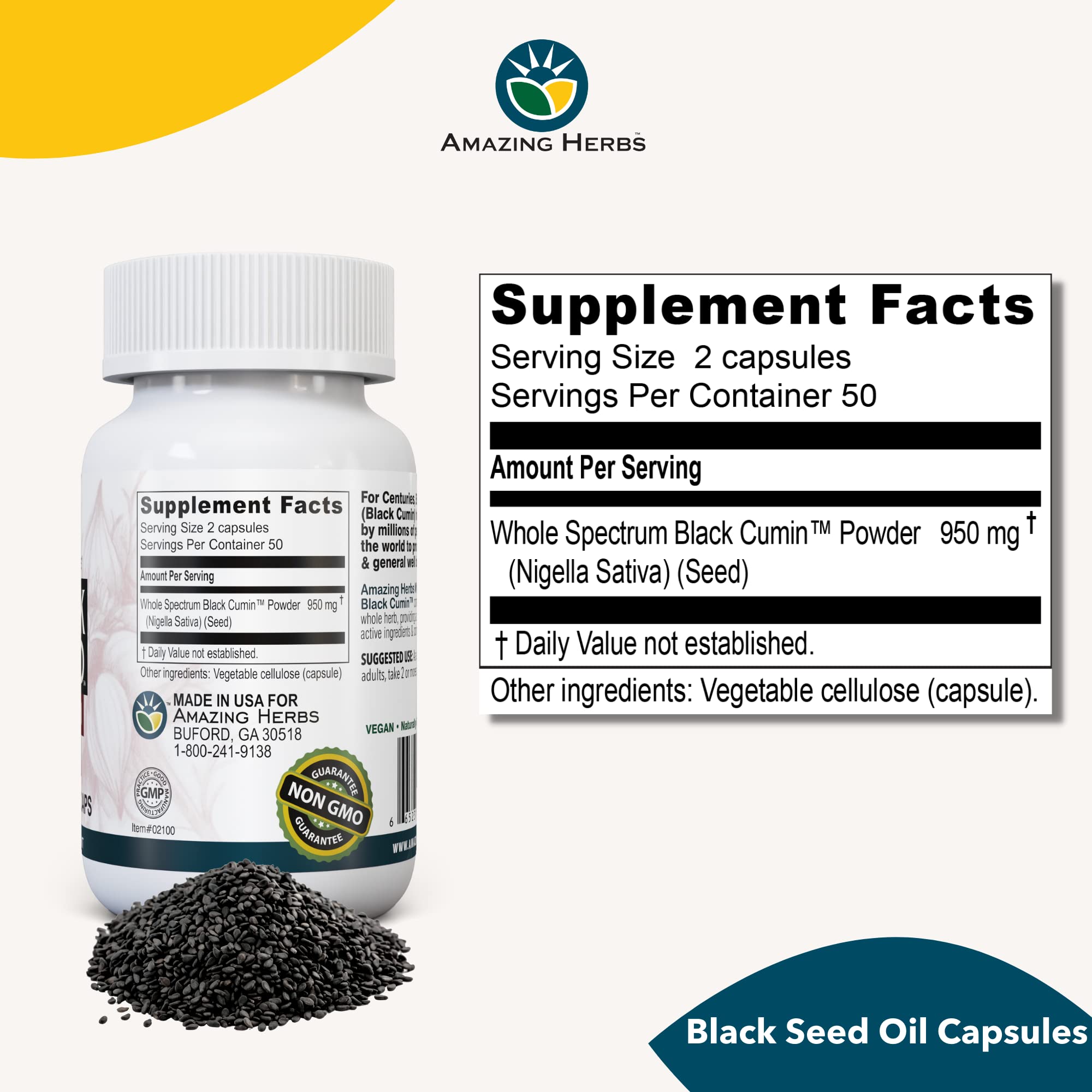 Amazing Herbs Black Seed Oil Capsules on a wooden table