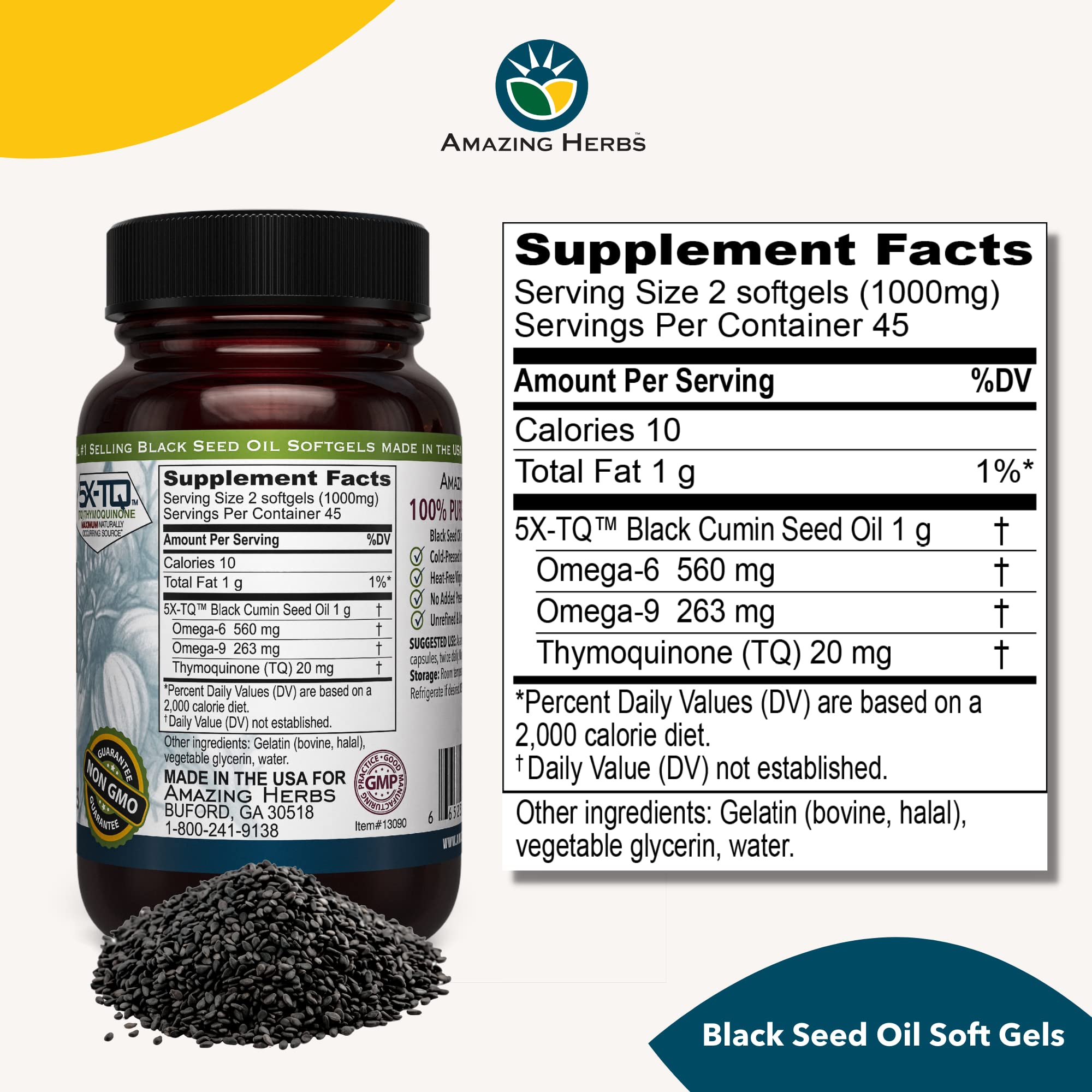 Amazing Herbs Black Seed Oil Capsules side view
