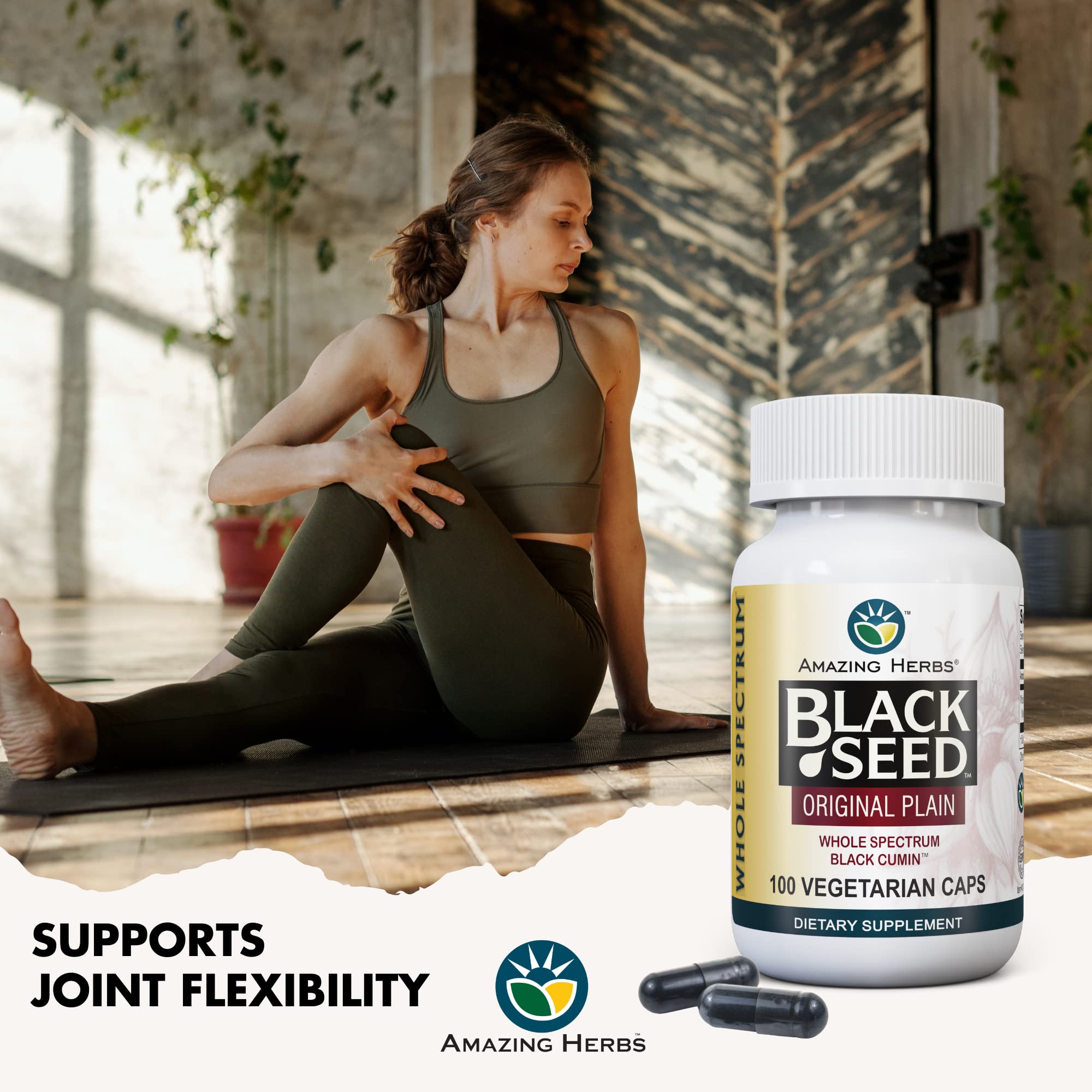 Amazing Herbs Black Seed Oil Capsules with a measuring spoon