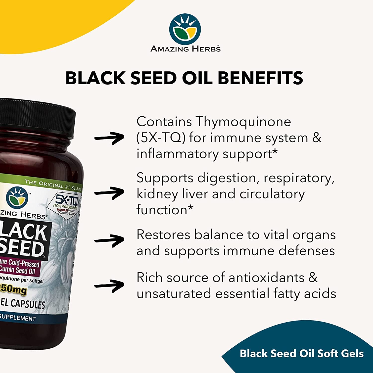 Amazing Herbs Black Seed Oil Capsules with ingredients list