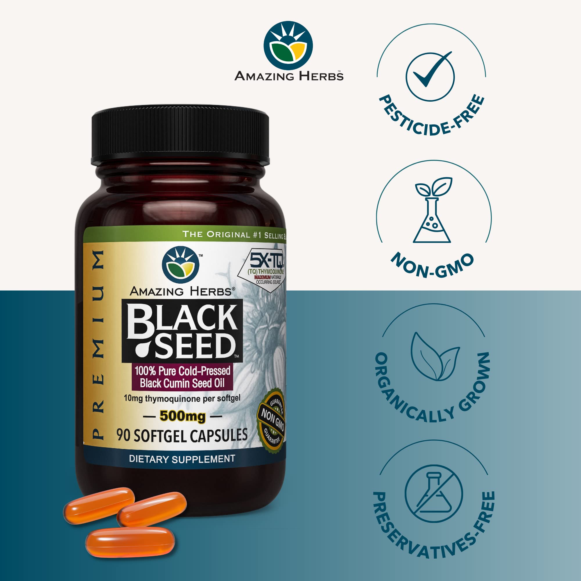 Amazing Herbs Black Seed Oil Capsules with label details