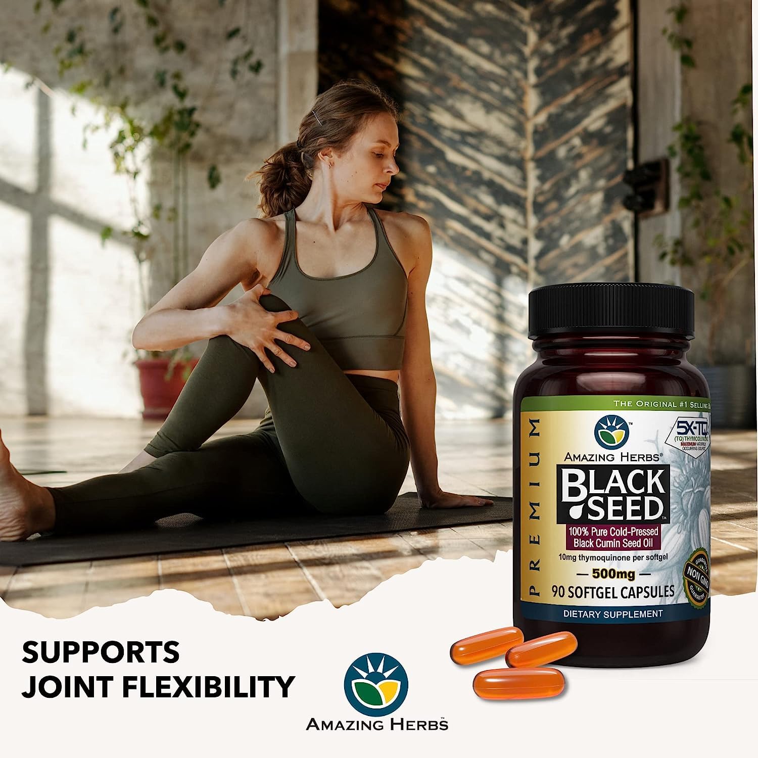 Amazing Herbs Black Seed Oil Capsules with nutritional information