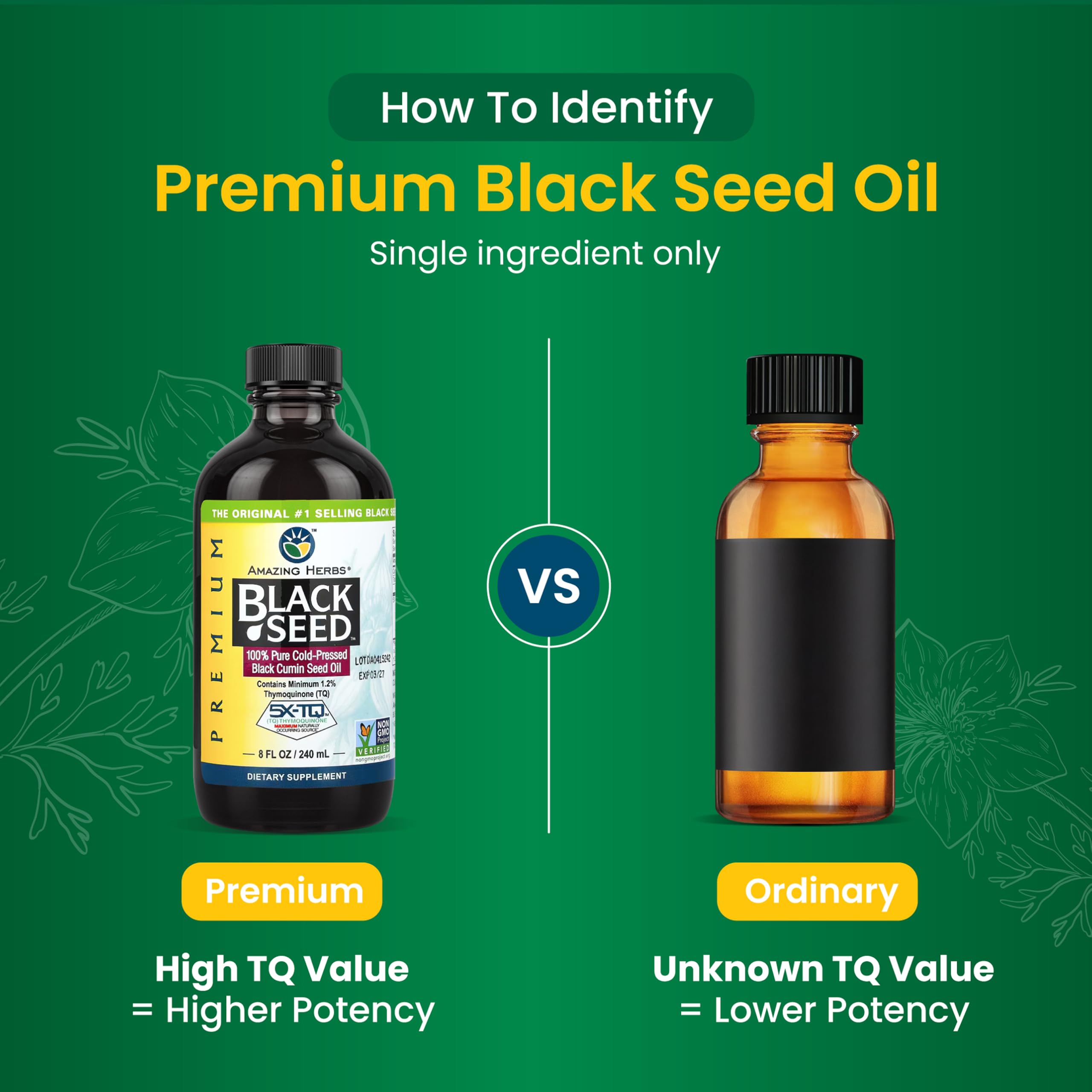 Amazing Herbs Black Seed Oil in glass bottle