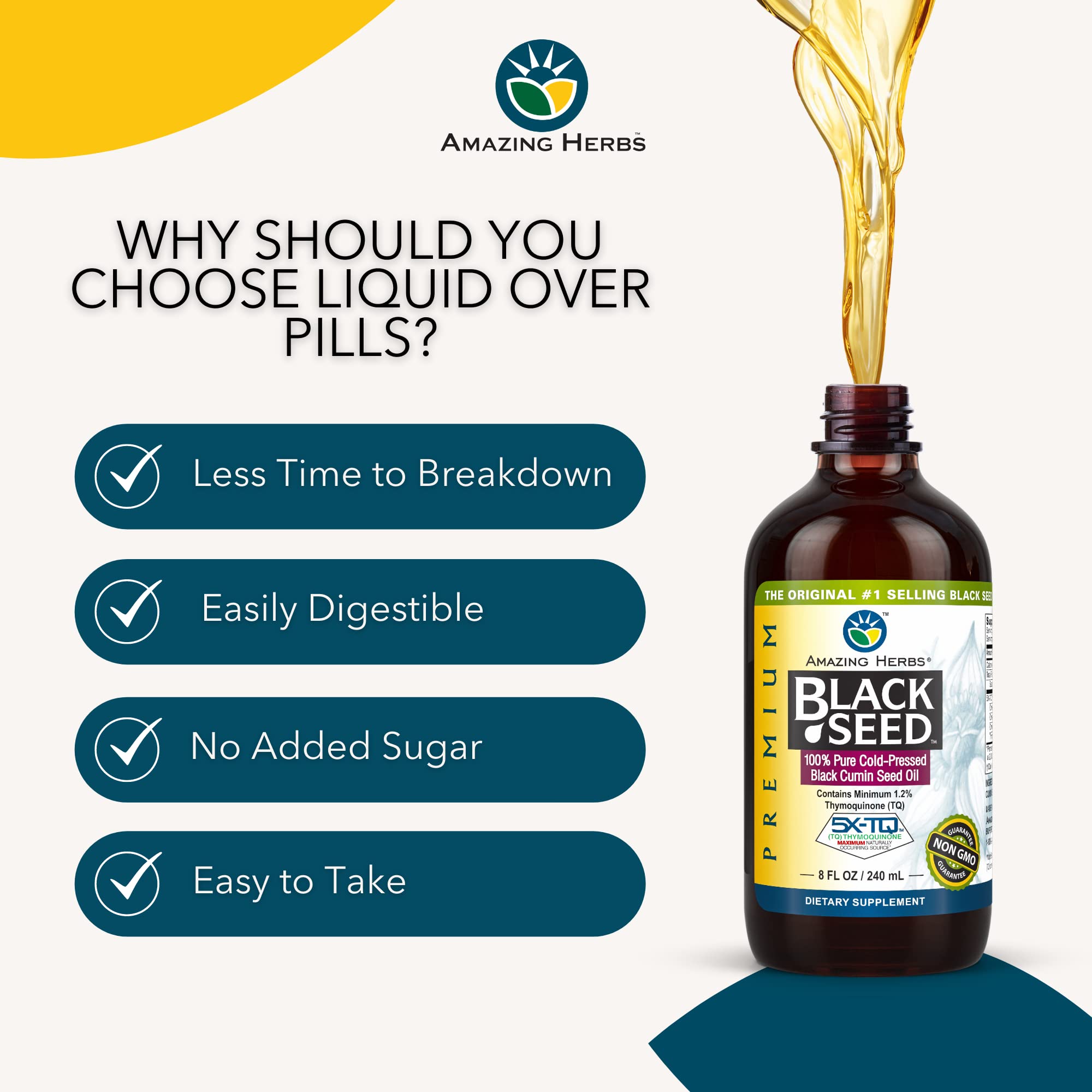 Amazing Herbs Black Seed Oil lifestyle scene with ingredients