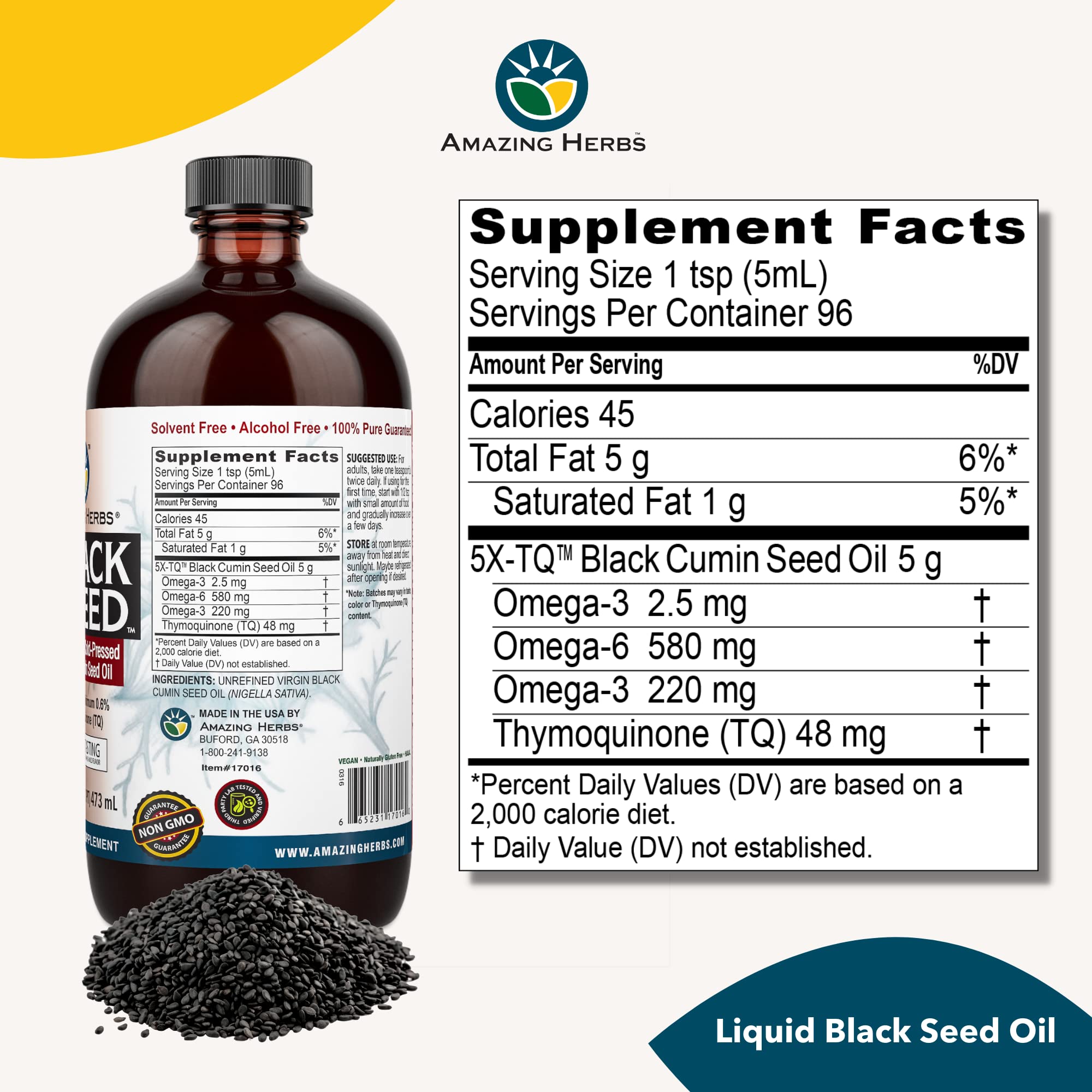 Amazing Herbs Black Seed Oil with fresh herbs