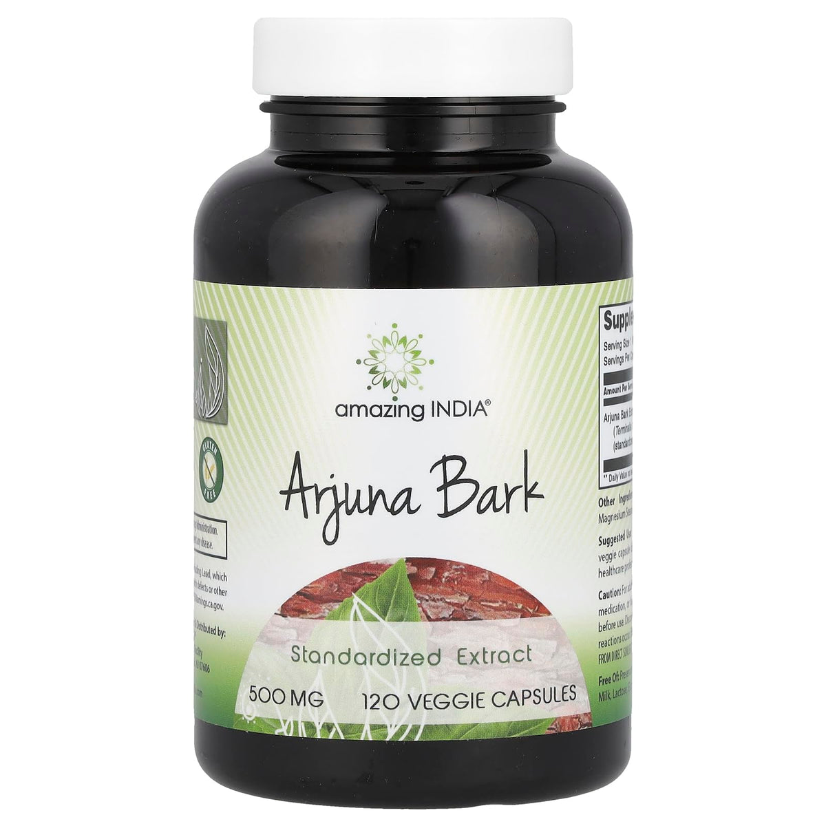 Amazing India Arjuna Bark Extract 500mg supplement bottle front view