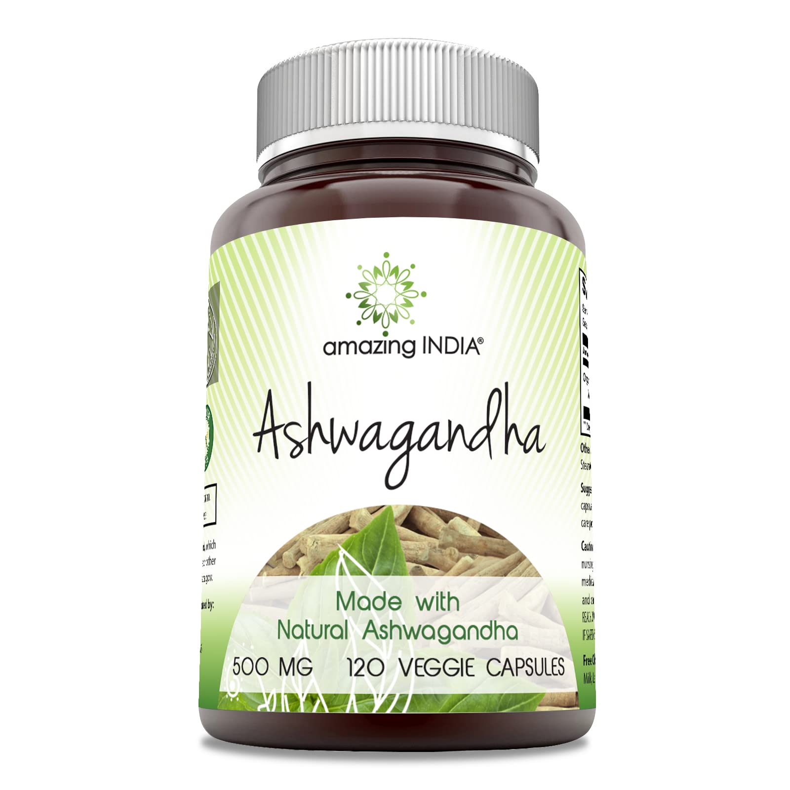 Amazing India Ashwagandha 500mg veggie capsules front view