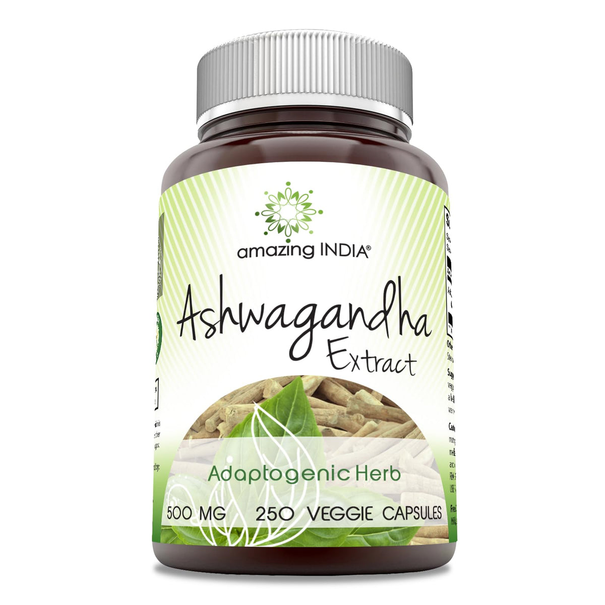 Amazing India Ashwagandha Extract 500mg 250 Veggie Capsules front view
