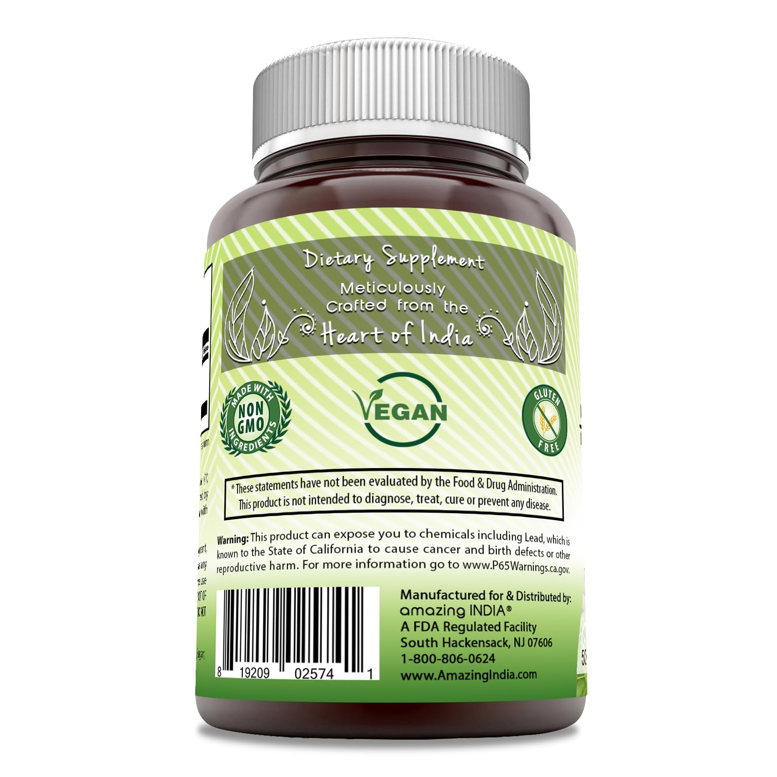 Amazing India Ashwagandha Extract 500mg 250 Veggie Capsules with dosage details