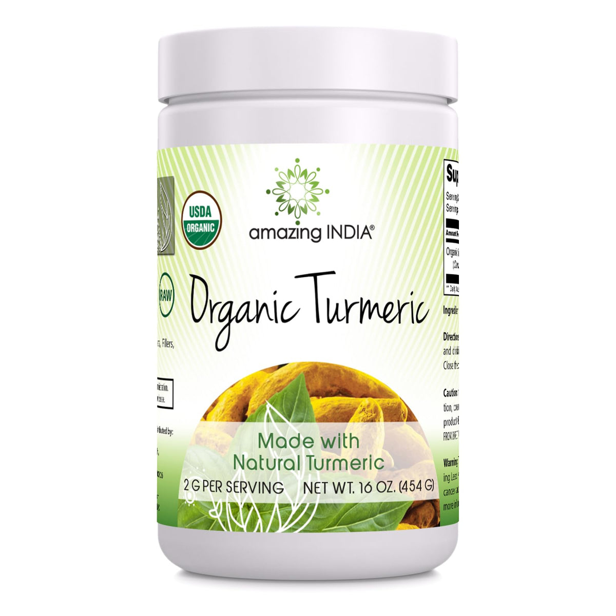 Amazing India Organic Turmeric Powder Supplement jar front view