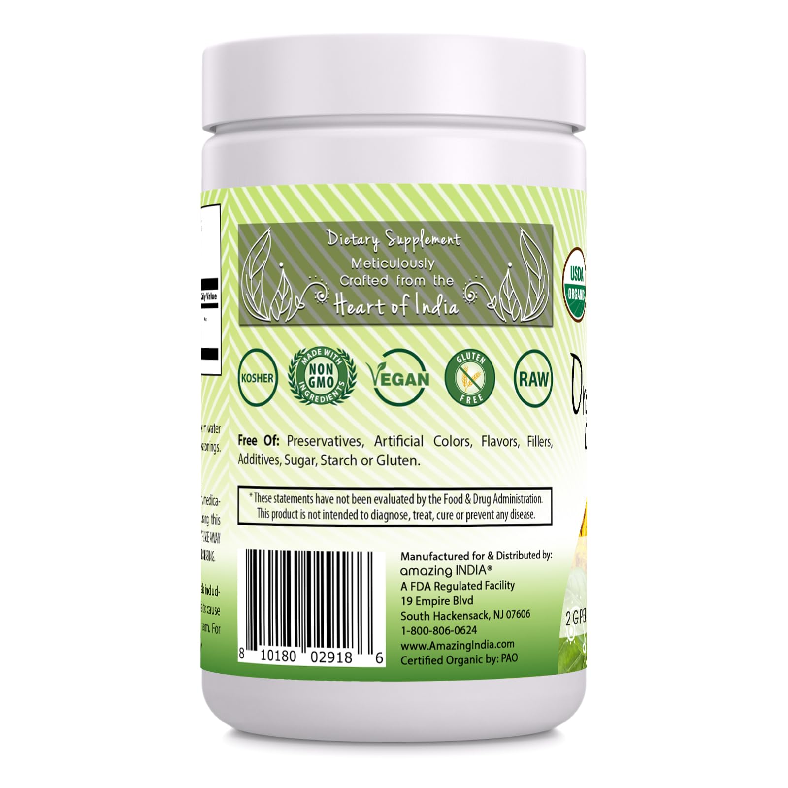 Amazing India Organic Turmeric Powder Supplement jar side view