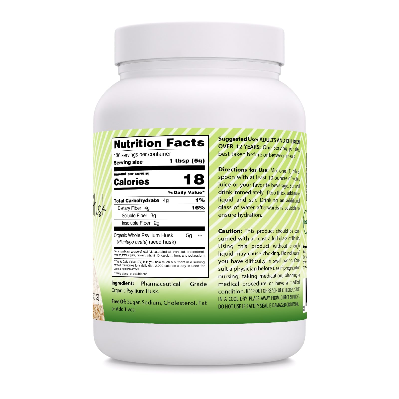 Amazing India Psyllium Husk Supplement back view showing ingredient list