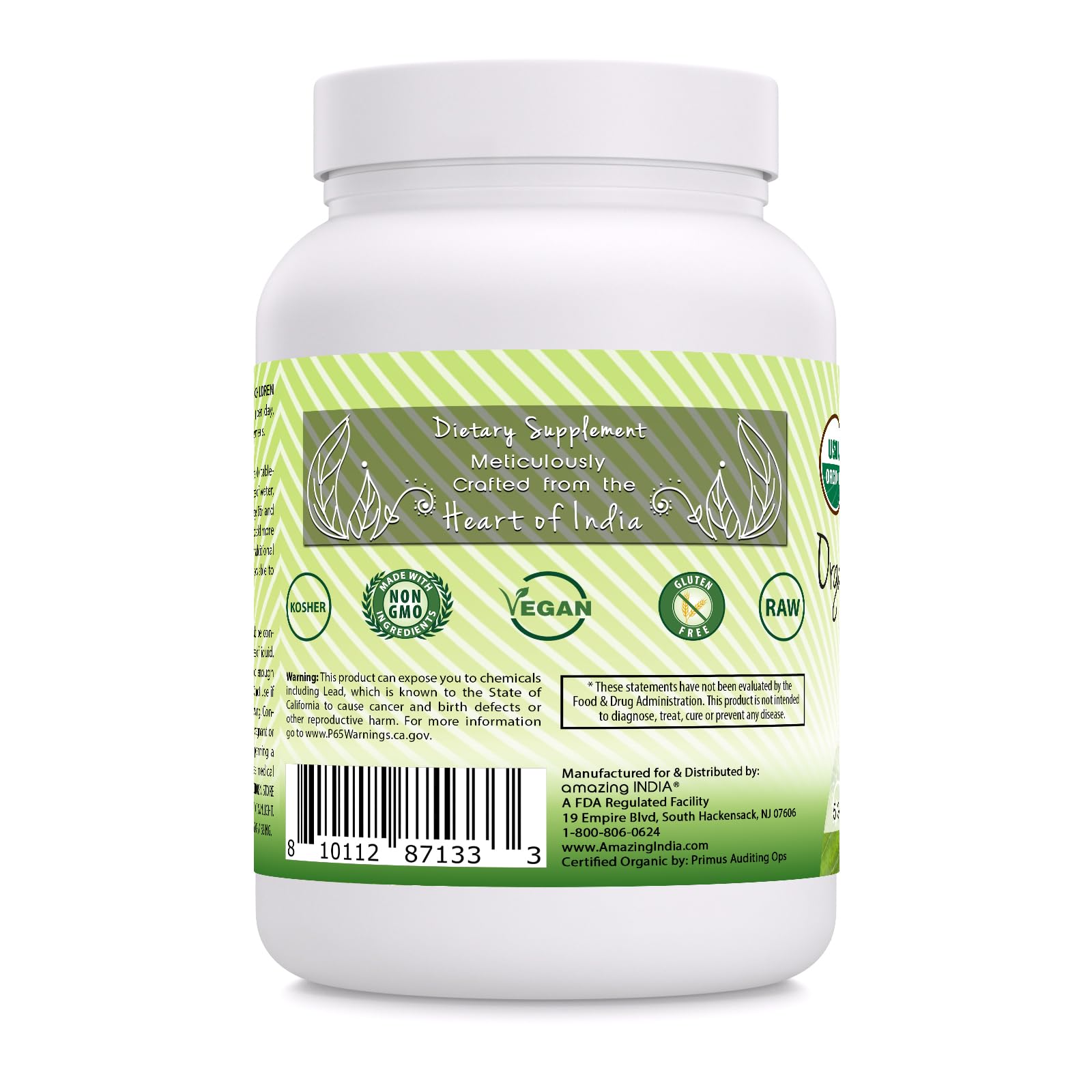 Amazing India Psyllium Husk Supplement side view with serving size details