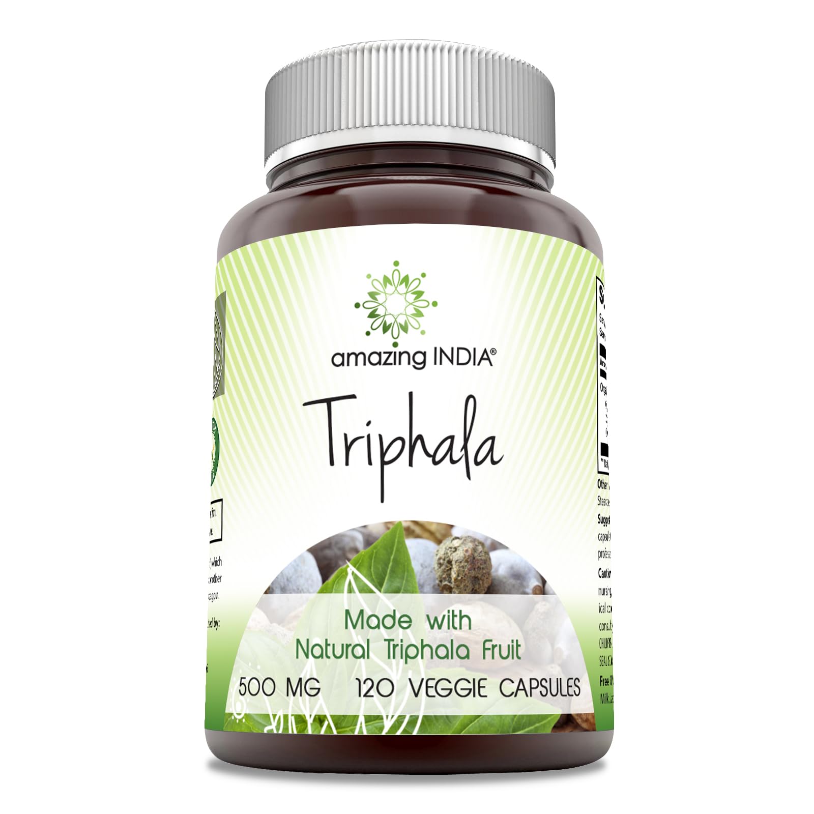 Amazing India Triphala 500mg 120 Veggie Capsules front view