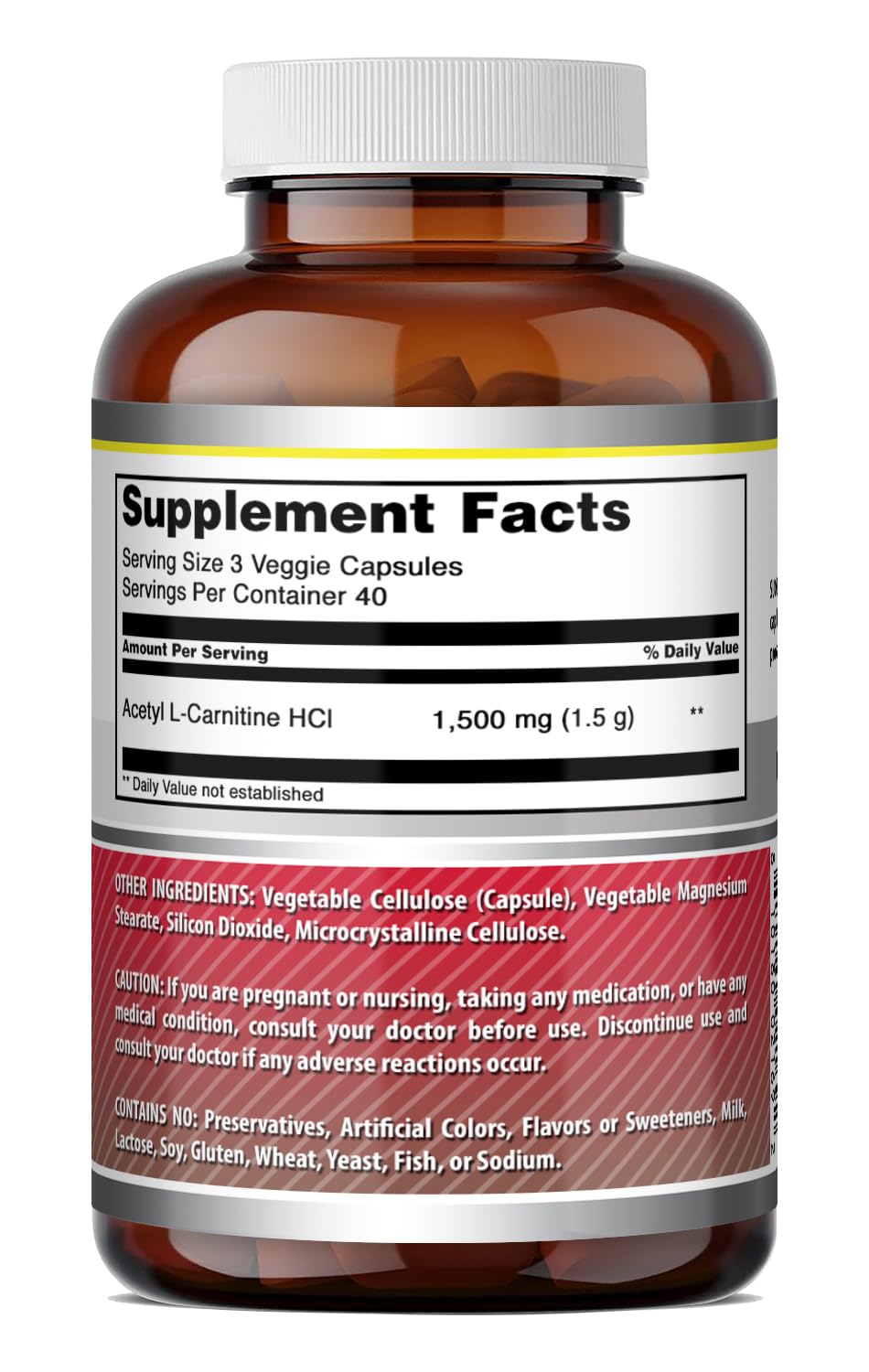 Amazing Nutrition Acetyl L-Carnitine 1500mg supplement capsules close-up