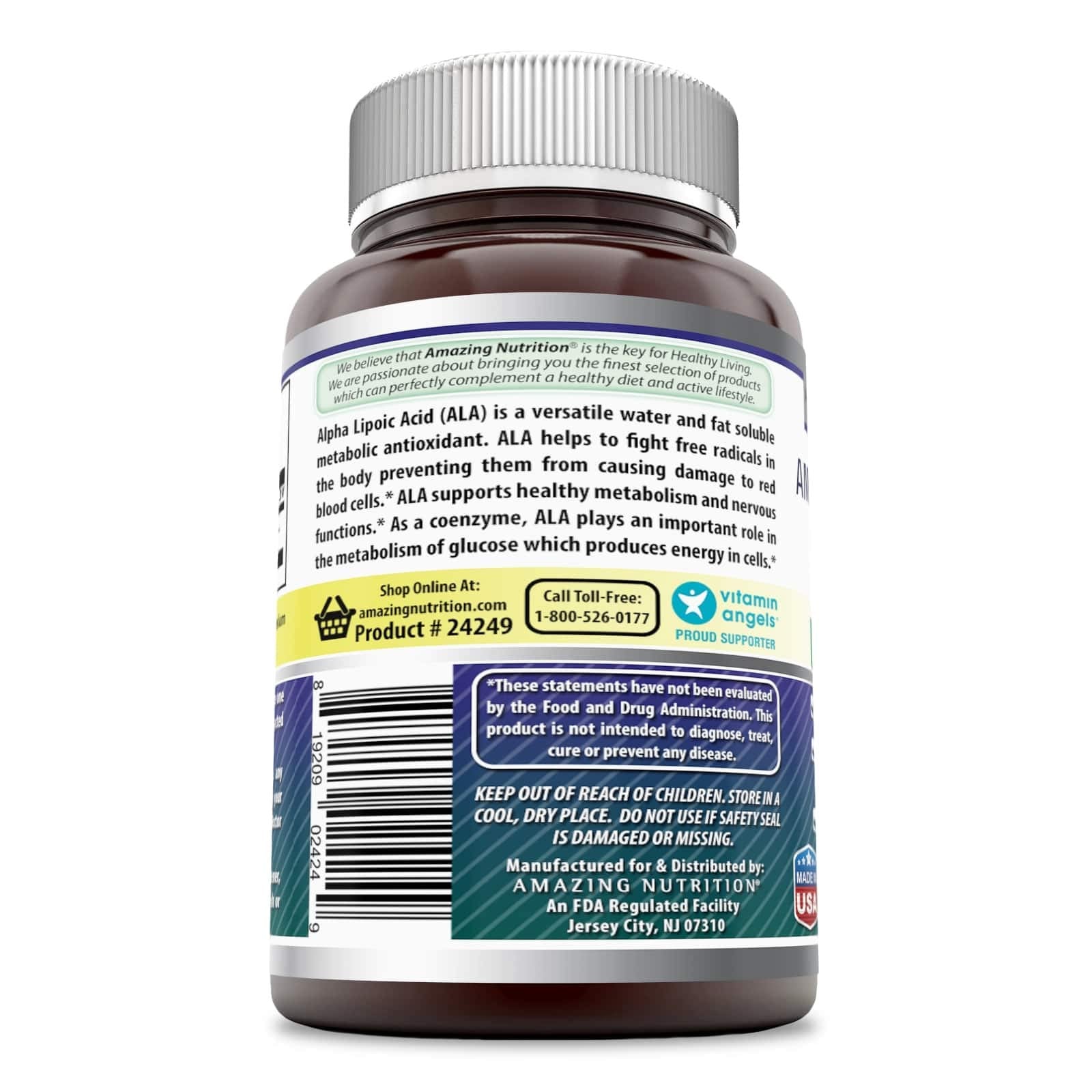 Amazing Nutrition Alpha Lipoic Acid 200mg Capsules side view
