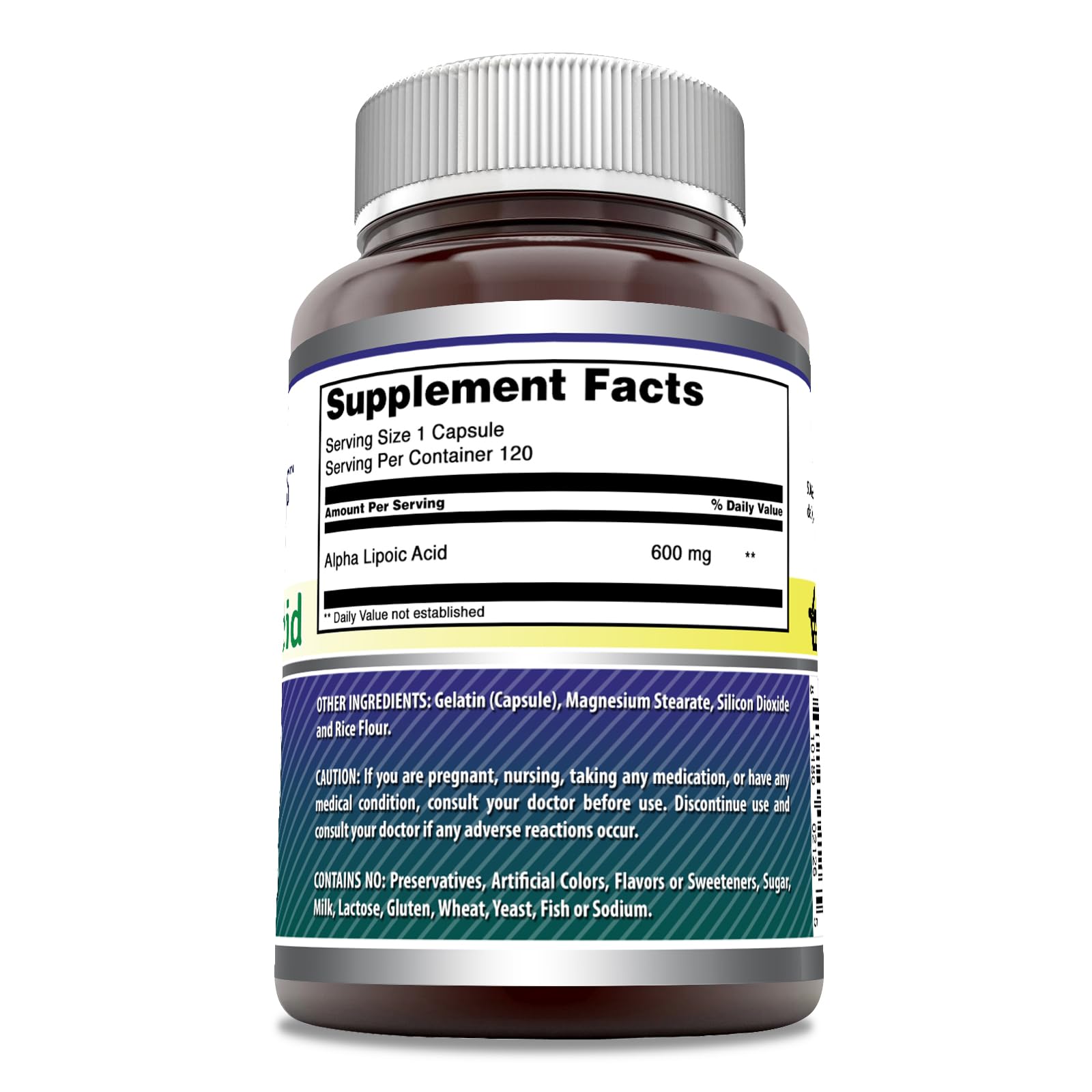 Amazing Nutrition Alpha Lipoic Acid 600mg Supplement bottle side view