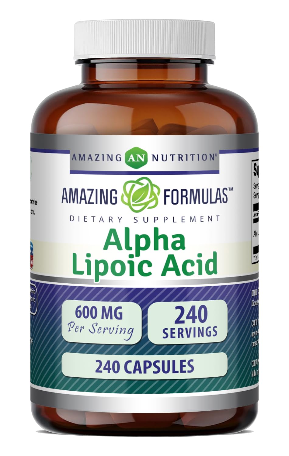 Amazing Nutrition Alpha Lipoic Acid 600mg Supplement front view