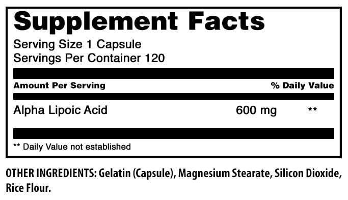Amazing Nutrition Alpha Lipoic Acid 600mg Supplement ingredients list