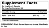 Amazing Nutrition Alpha Lipoic Acid 600mg Supplement ingredients list