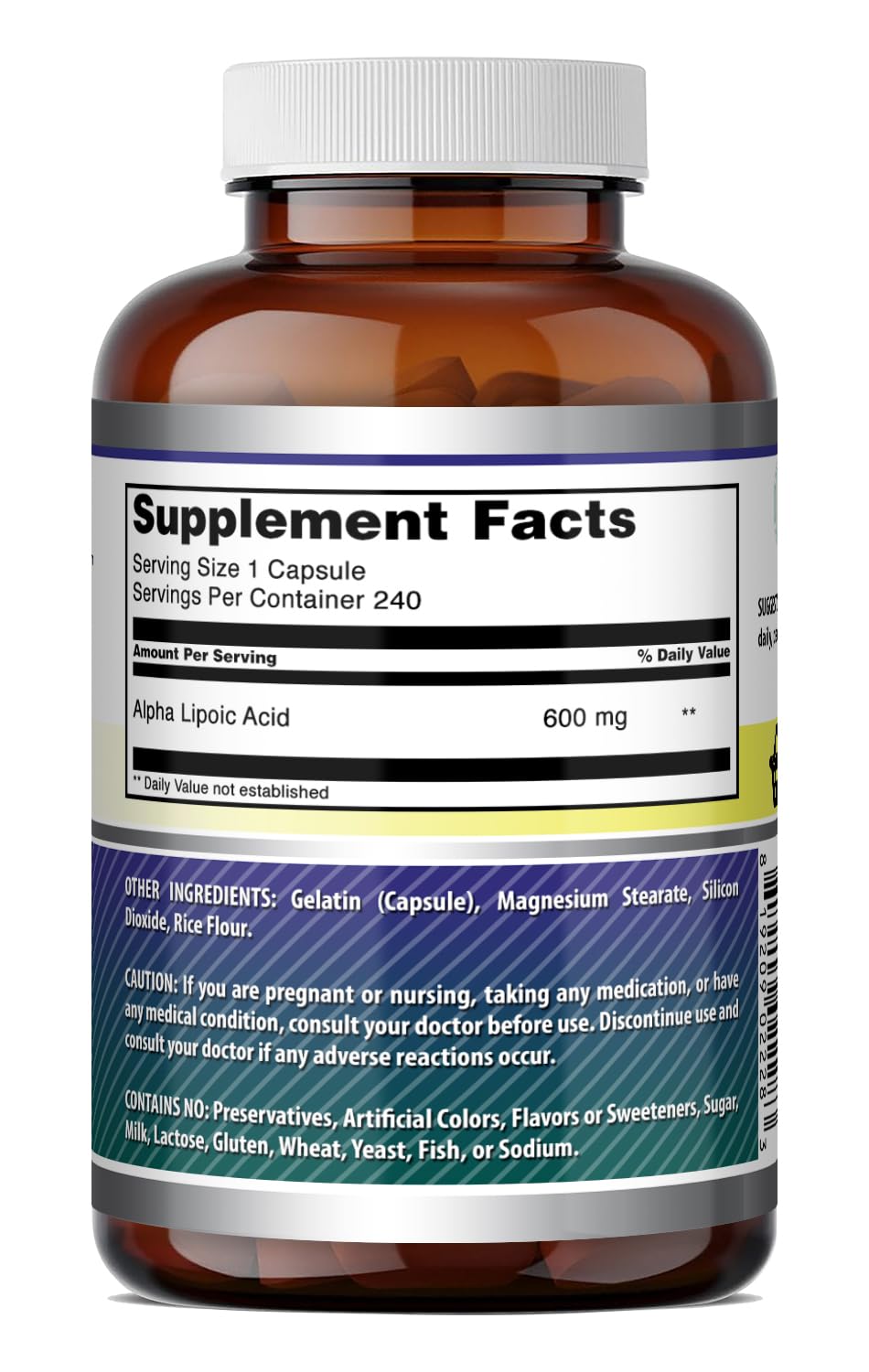 Amazing Nutrition Alpha Lipoic Acid 600mg Supplement side view