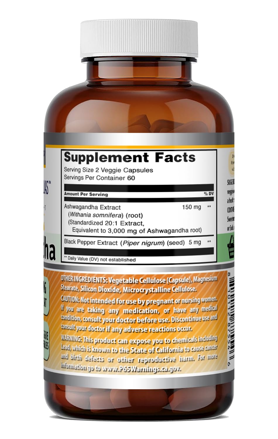 Amazing Nutrition Ashwagandha 150mg Standardised Extract bottle side view