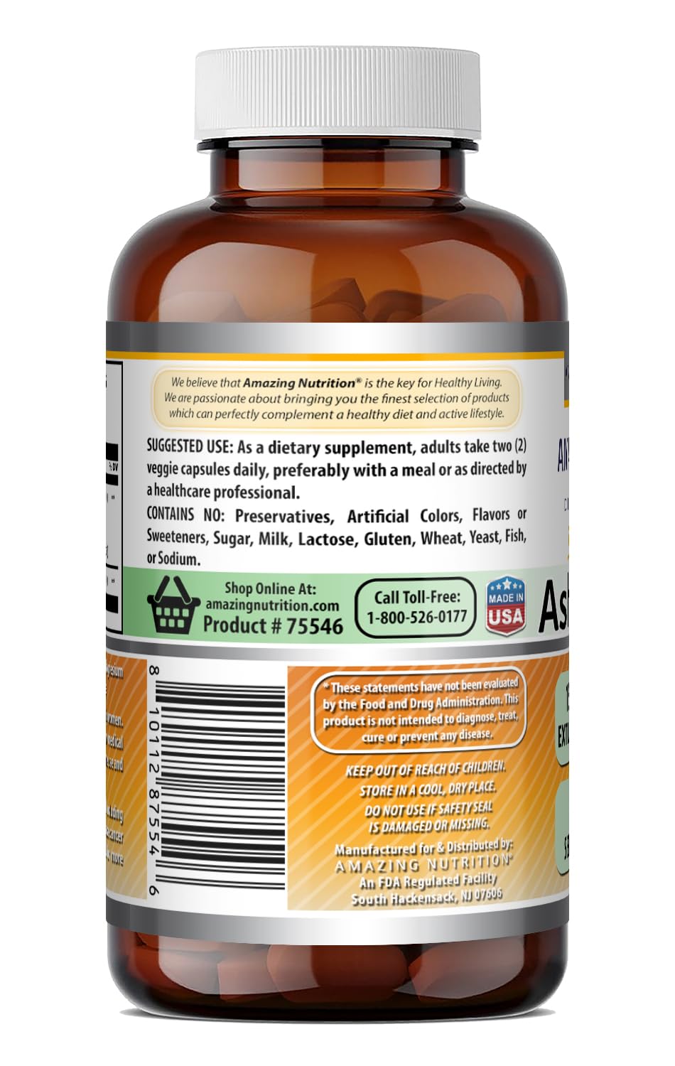 Amazing Nutrition Ashwagandha 150mg Standardised Extract capsules on a table