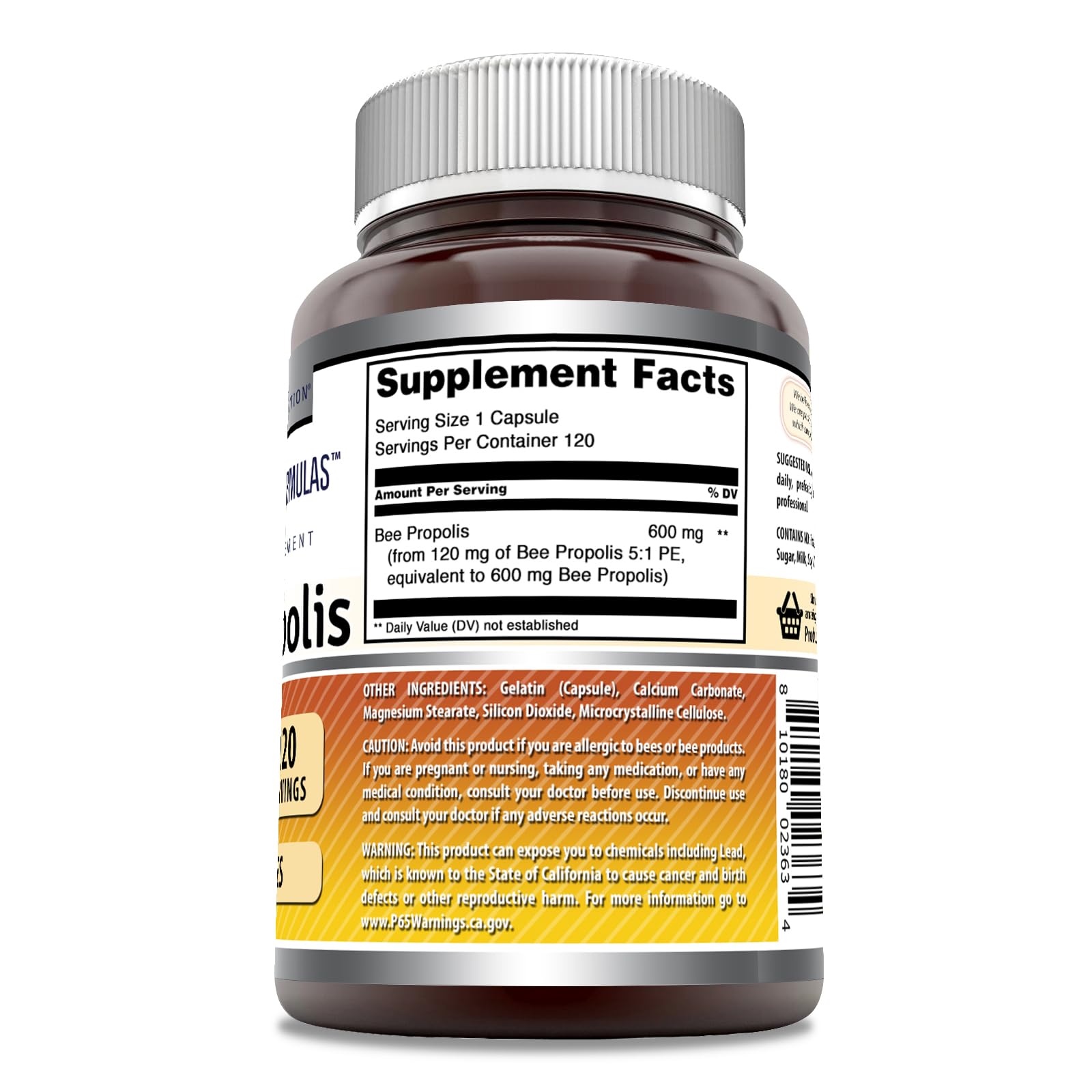 Amazing Nutrition Bee Propolis 600mg Capsules bottle side view