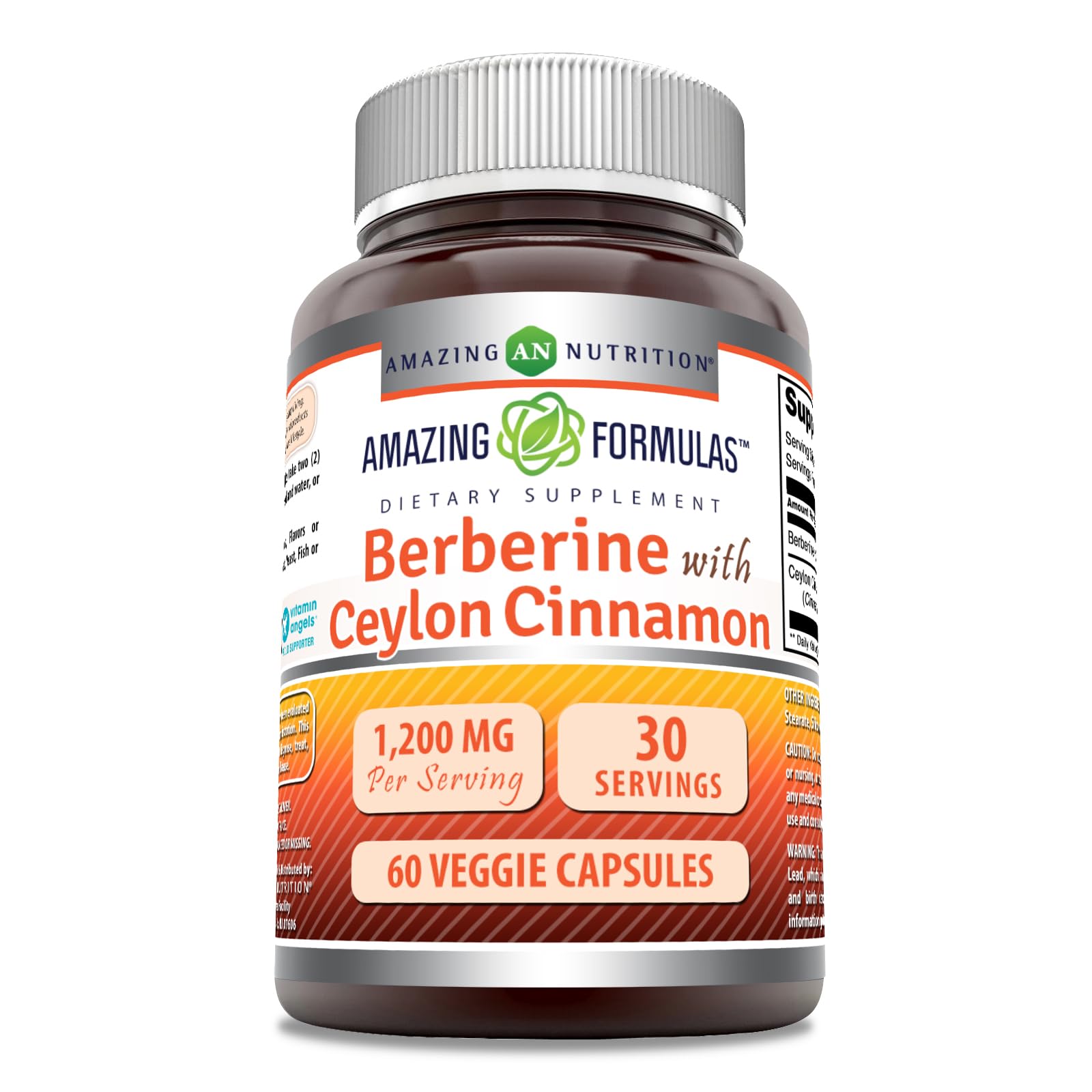 Amazing Nutrition Berberine 1200 Mg with Ceylon Cinnamon supplement front view