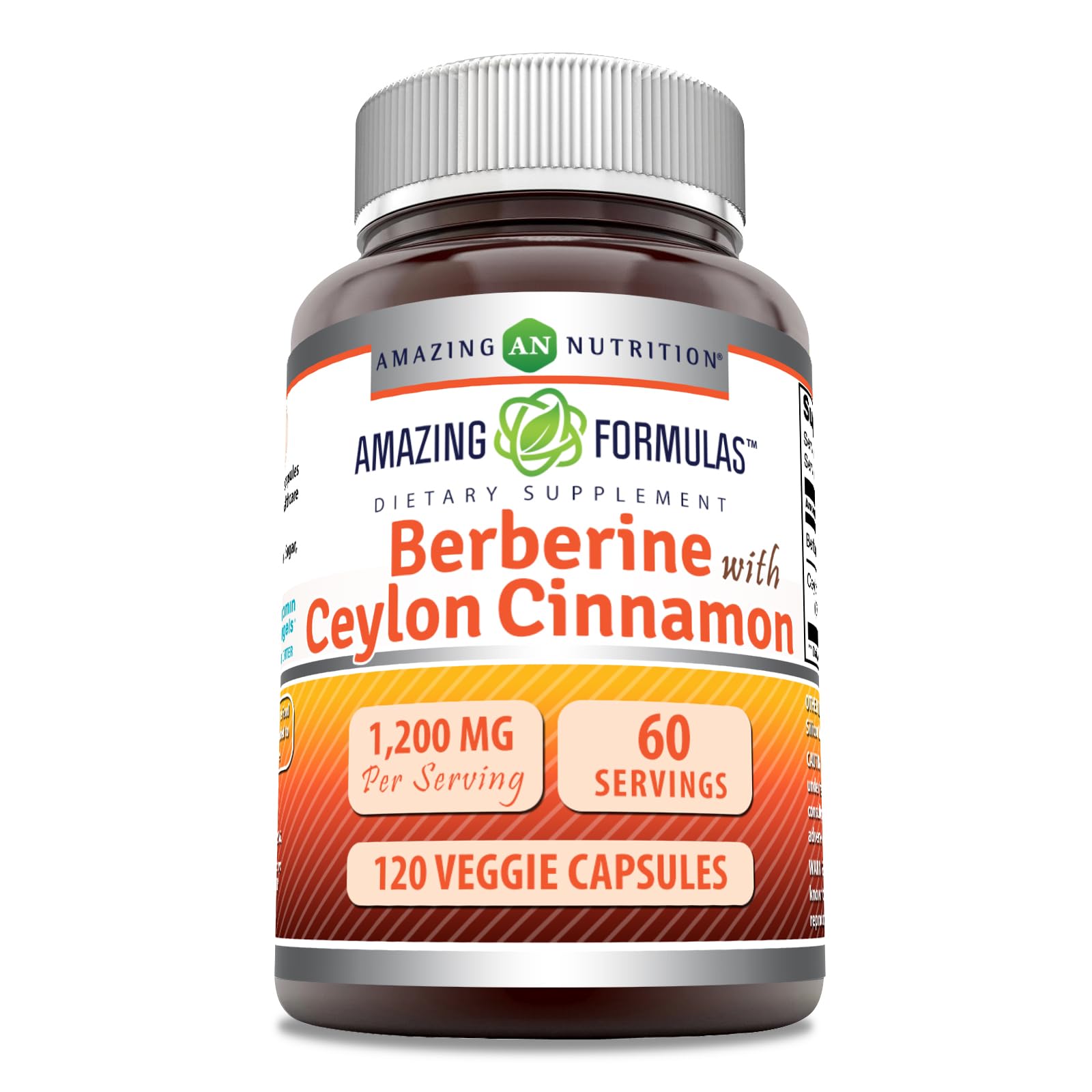 Amazing Nutrition Berberine 1200mg with Ceylon Cinnamon supplement bottle front view