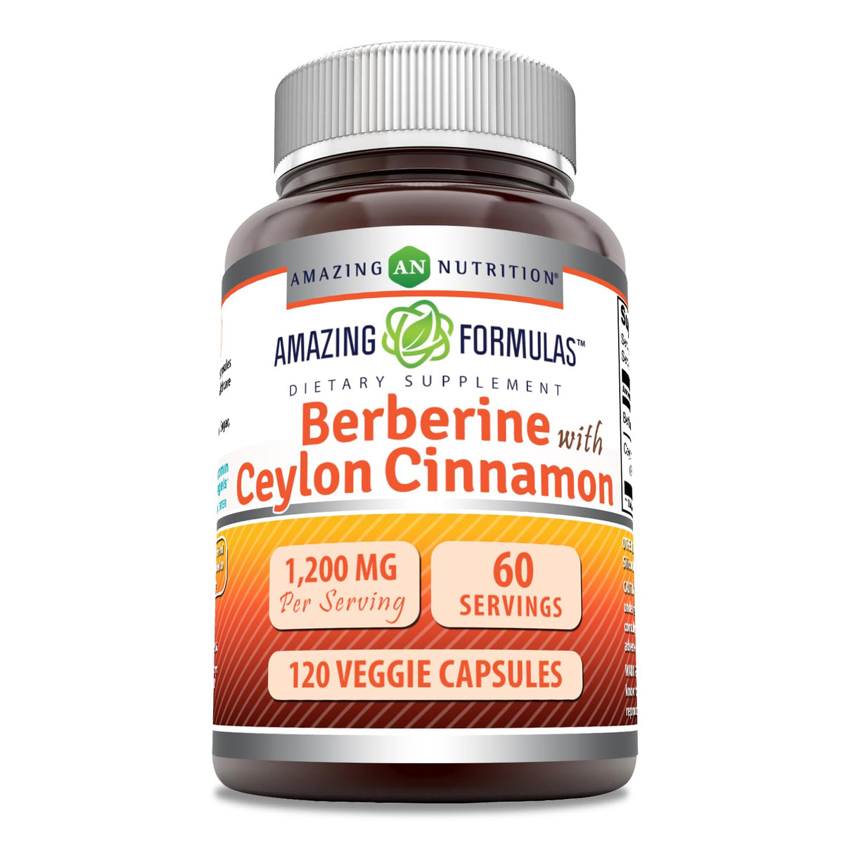 Amazing Nutrition Berberine 1200mg with Ceylon Cinnamon supplement bottle front view