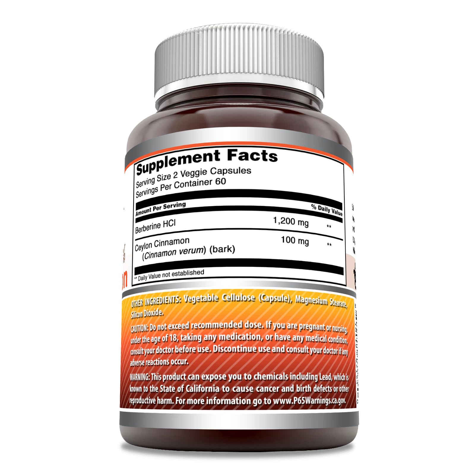 Amazing Nutrition Berberine 1200mg with Ceylon Cinnamon supplement side view