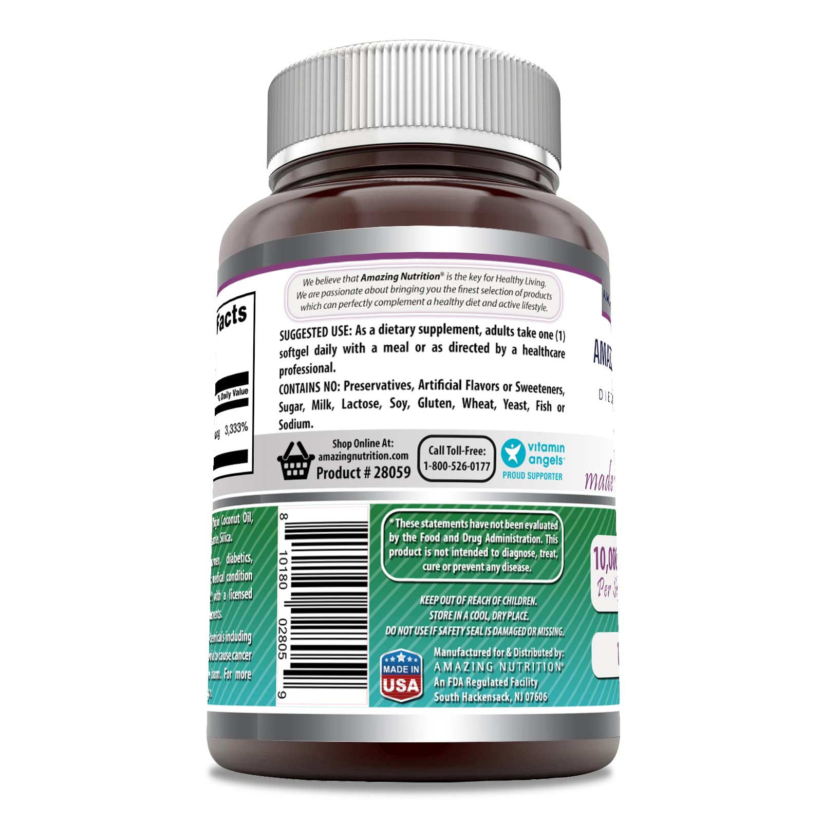 Amazing Nutrition Biotin 10,000 Mcg Softgel Supplement bottle side view