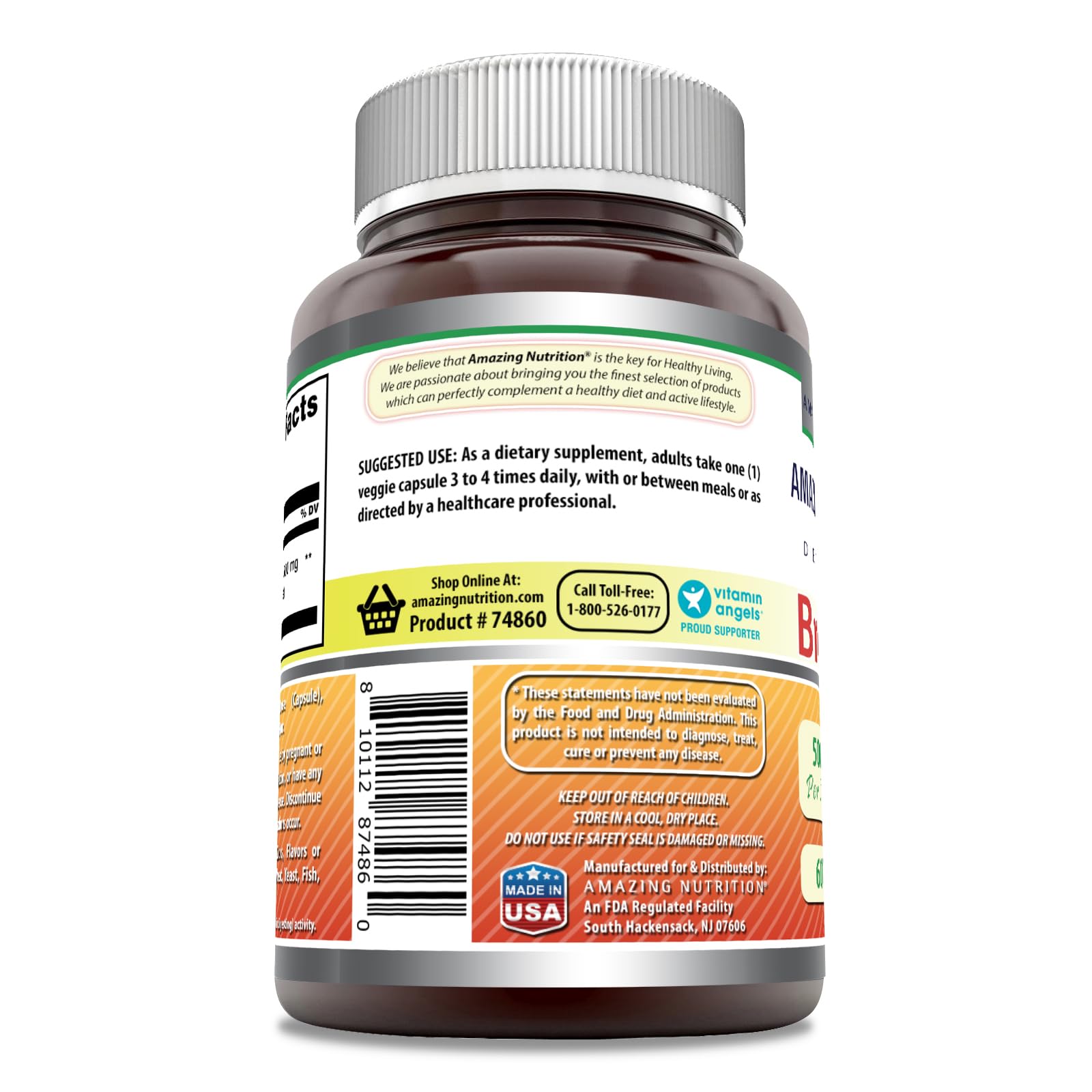 Amazing Nutrition Bromelain 500 mg Veggie Capsules label close-up