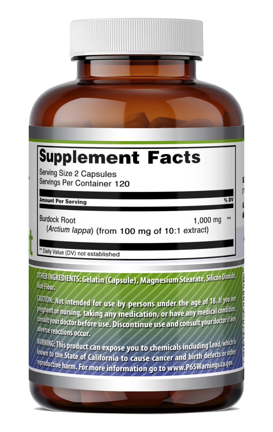 Amazing Nutrition Burdock Root Supplement 1000mg bottle with measuring spoon