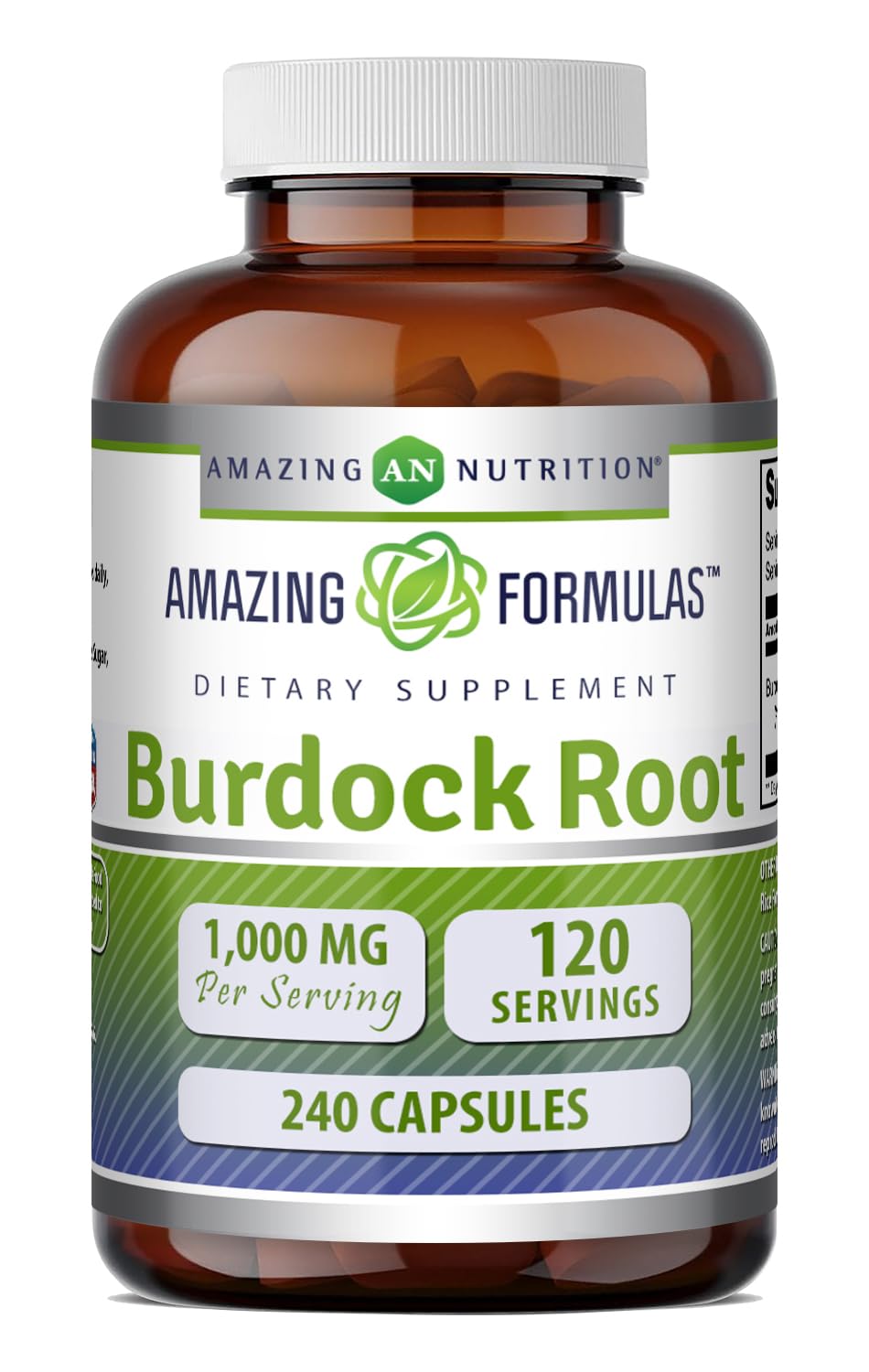 Amazing Nutrition Burdock Root Supplement 1000mg front view of bottle