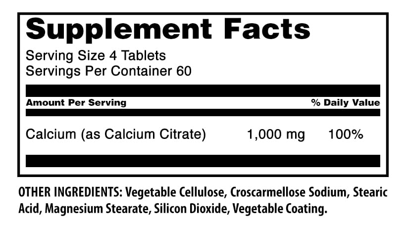Amazing Nutrition Calcium Citrate Supplement 1000mg bottle side view